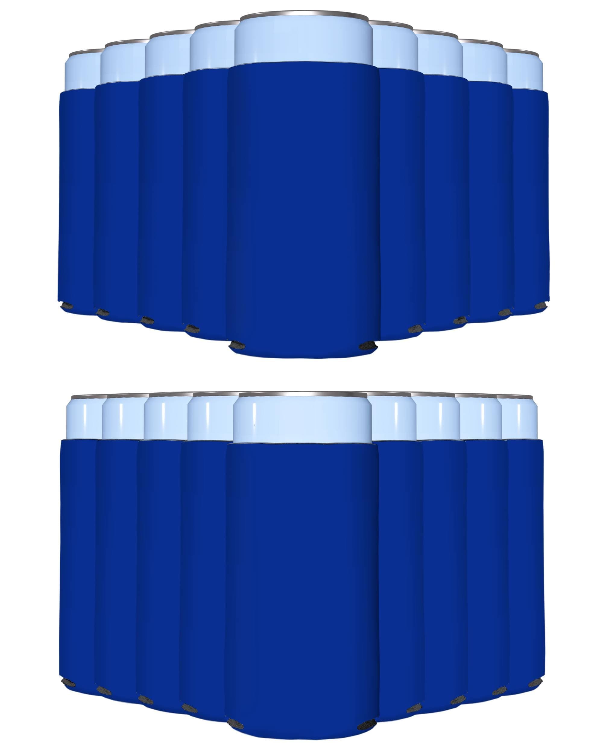 PartyPrints 25 Pack Royal Blue Blank Slim Can Cooler Sleeves | Plain Seltzer Customizable Bulk Coolers for Beer Bottles & 12oz Tall Cans | Skinny Collapsible Drink Insulated Sleeve
