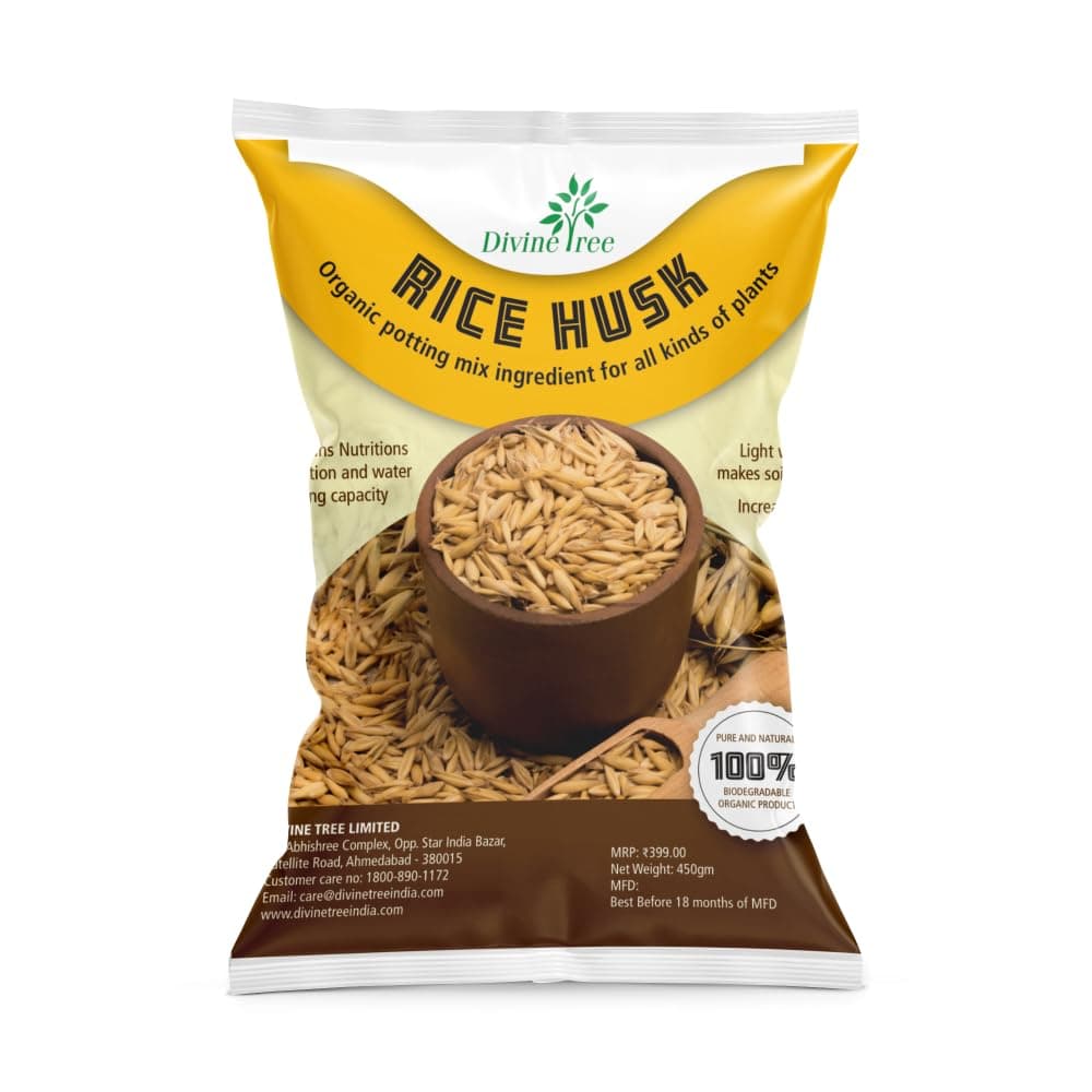 DIVINE TREE Organic Rice Husk for Plants | Paddy Husk Soil Conditioner & Potting Mix Additive for Gardening | Improves Aeration, Drainage & Water Retention | Natural Mulch (450g)