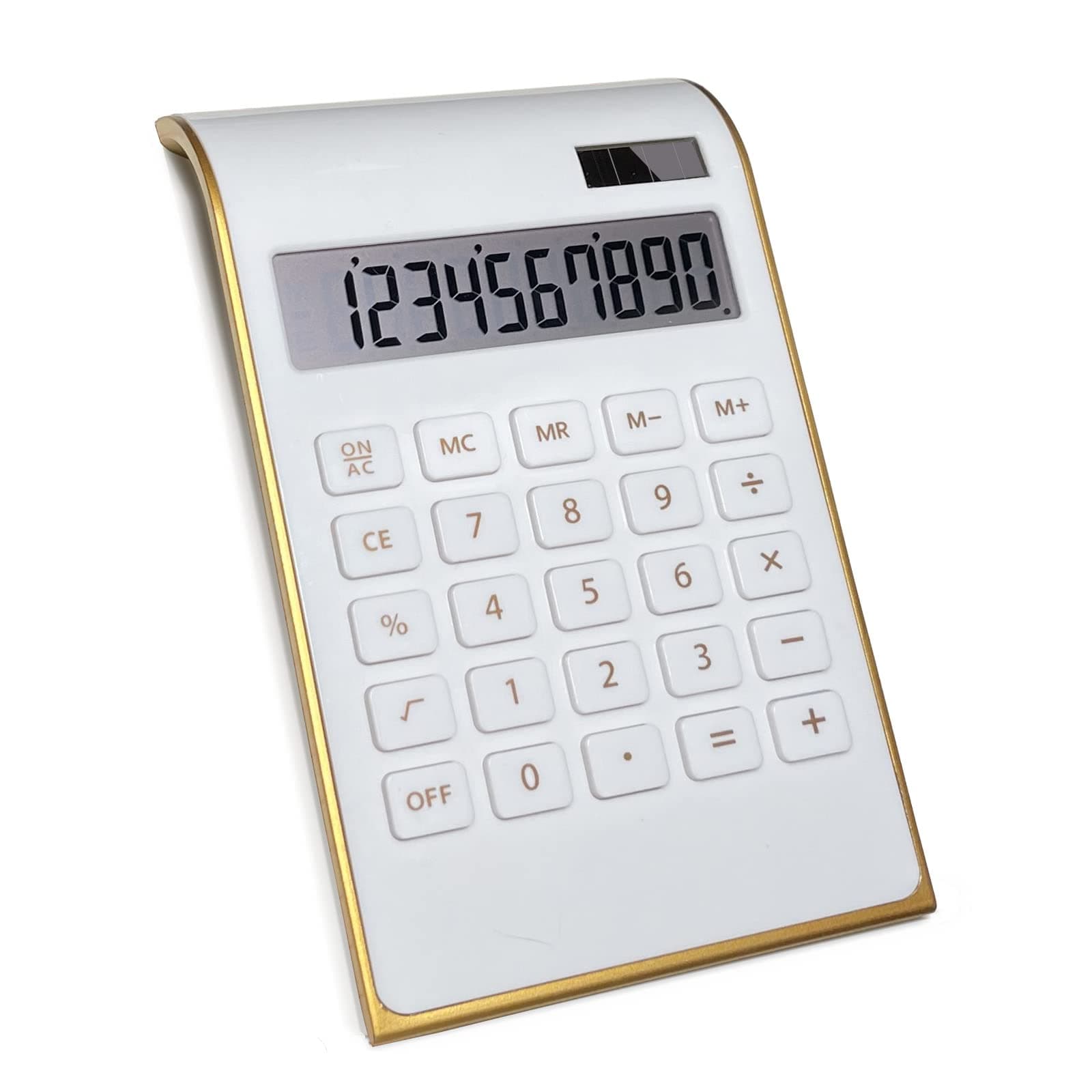 Benkaim Solar Gold Calculator Standard Function Desktop Calculator LCD 10-Digit Desktop Calculator for Office, Home