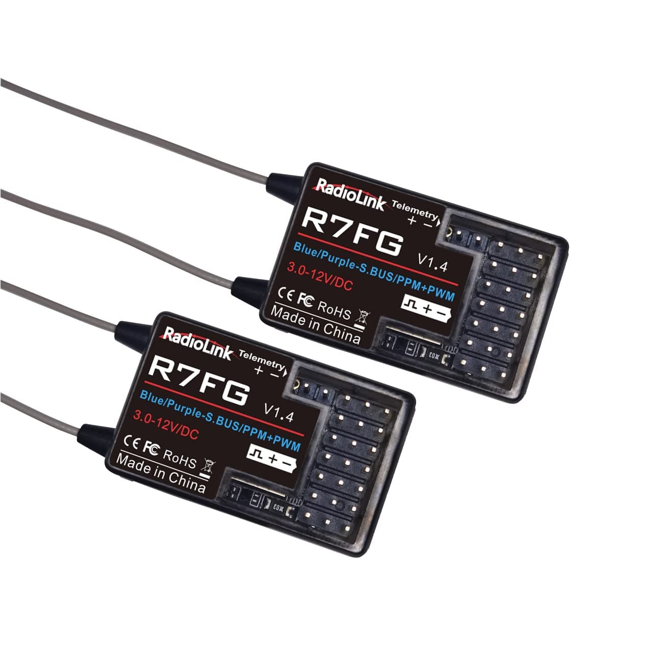 Radiolink R7FG 7 Channel Gyro Receiver 2.4GHz Integrated Telemetry Long Range Control for RC Car Boat Compatible Radiolink Transmitter RC6GS V3/RC6GS V2/RC6GS/RC4GS V3/RC4GS V2/RC4GS(2 Pcs)