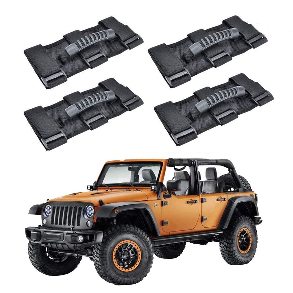 Roll Bar Grab Handles, Grab Handles Heavy Duty Wrangler Grip Handle Set, Easy-to-Fit Triple Banded for Security 1955-2021 Models, Safe Adventure Experience Car Accessory (Pack of 4)