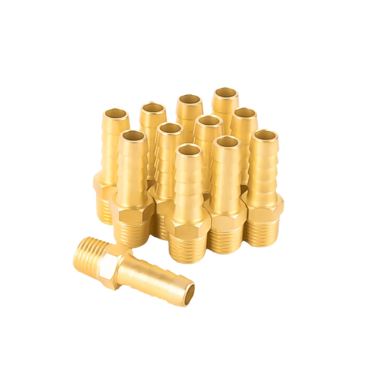 SUNGATOR 12-Pack 1/4" NPT to 3/8" Hose Barb Fittings, Brass Air Hose Fittings, 3/8" Barb to 1/4" NPT Male Thread Adapter, Brass Air Line Repair Connector Kit for Compressor, Gas, Auto Shop