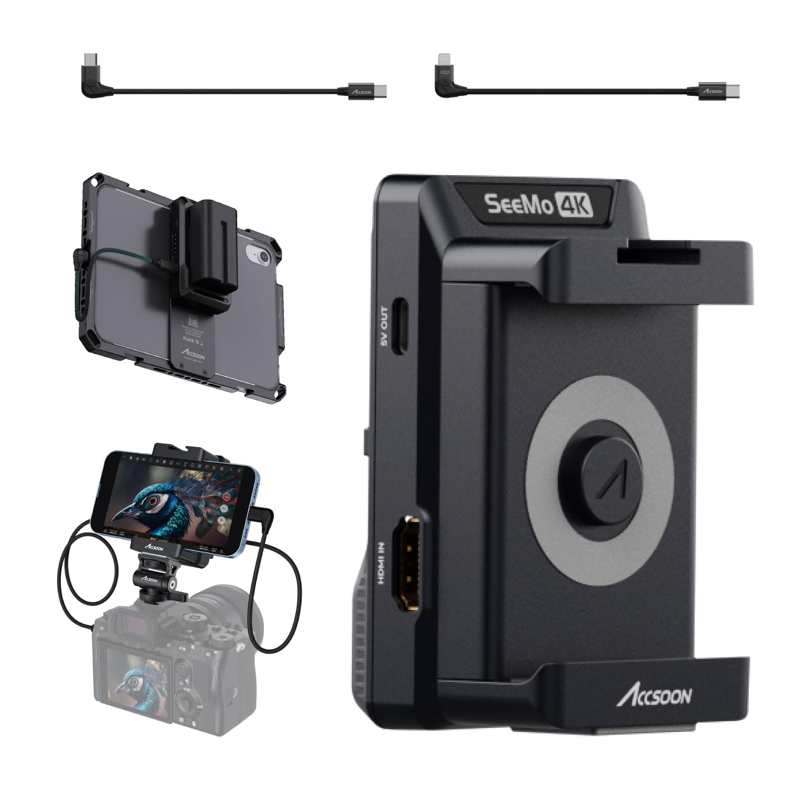 Accsoon SeeMo 4K HDMI Adapter, 4K 30 FPS /1080 p 60 FPS Video Transmission System for iOS12 or Later, Support Video & Real-Time Monitoring/Live Streaming/Recording/Sharing, SD Card Reader