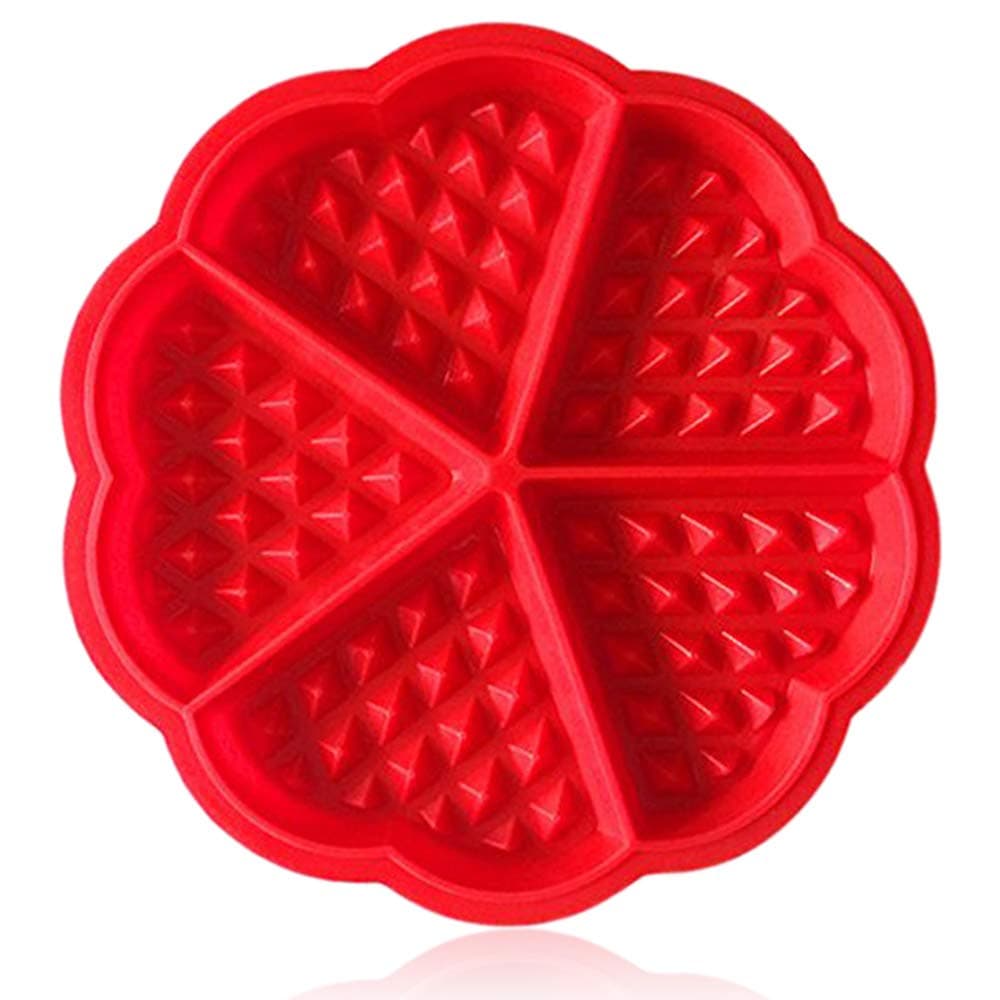 AmisonWaffle Mold Bakeware Silicone Waffle Baking Molds Flower Heart Shape Muffin Mould, Red