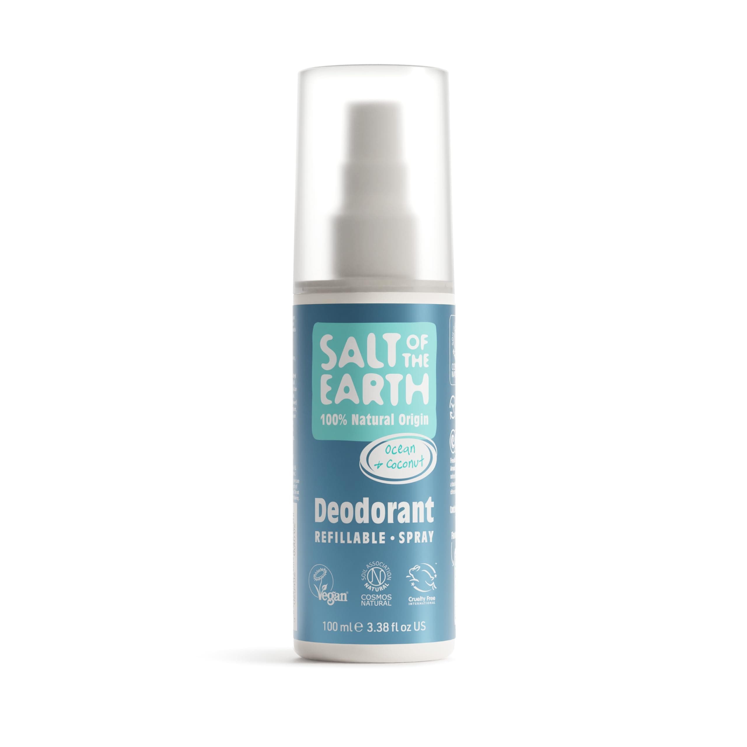 Salt of the Earth – Refillable Natural Deodorant Spray – 100% Natural Origin Ingredients - Vegan, Long Lasting Protection – Suitable For Women, Men & Kids – Ocean & Coconut - 100 ml
