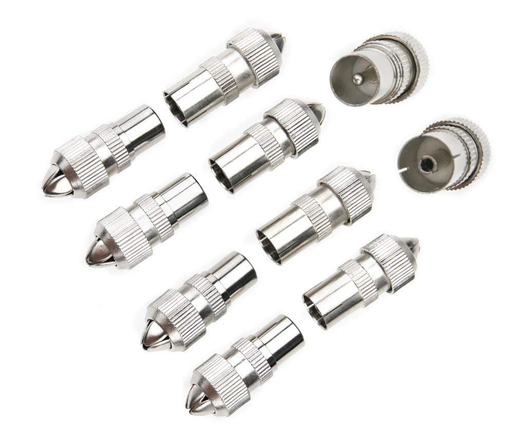 10 PCS Aerial Connectors, Metal TV Aerial Connector Co-Axial Plug, 5x Female & 5x Male TV Aerial Coaxial Cable Connectors Adaptor, Coaxial/Coax RF Cable Plug, Coaxial Connector