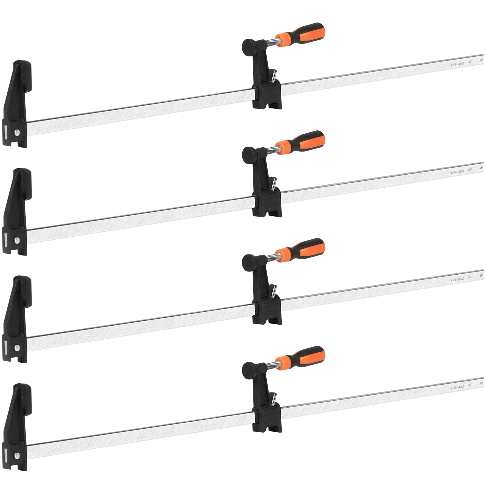- 4-Pack 36 inch Bar Clamps,Long Wood Clamps Heavy Duty Force 600 Lbs Adjustable and Release Quickly,Woodworking Clamps Throat Depth 2.5 inch with Plastic Handle