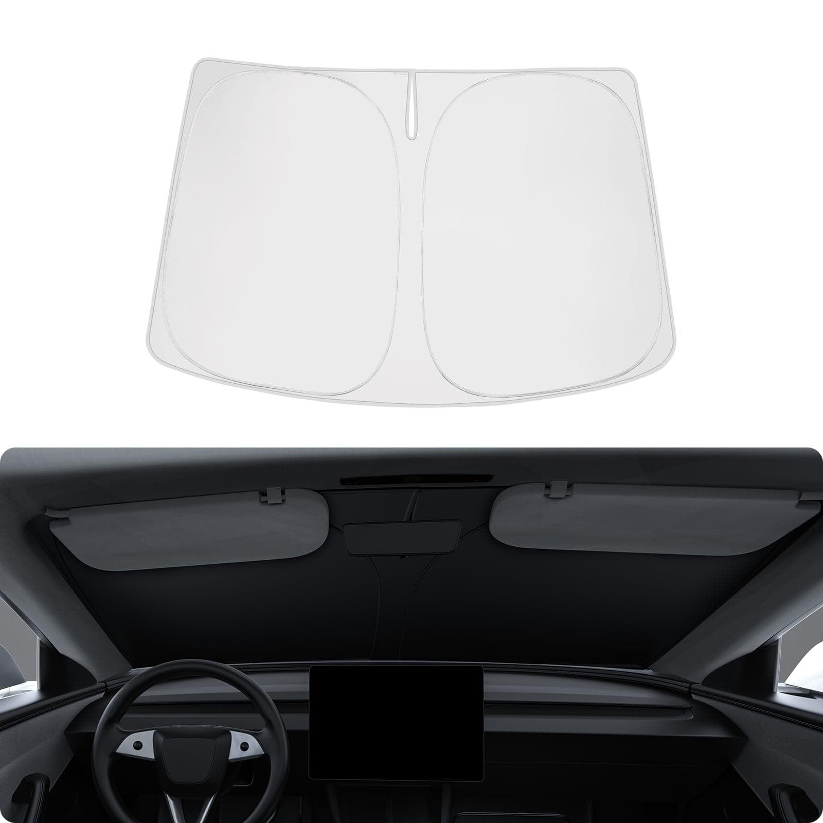 BASENOR 2017-2026 Tesla Model 3 Model Y Windshield Sun Shade Folding Front Window Sunshade Full Coverage Thermal UV Protection Visor Accessories (Fit Model 3 Highland & 2025 2026 Model Y Juniper)