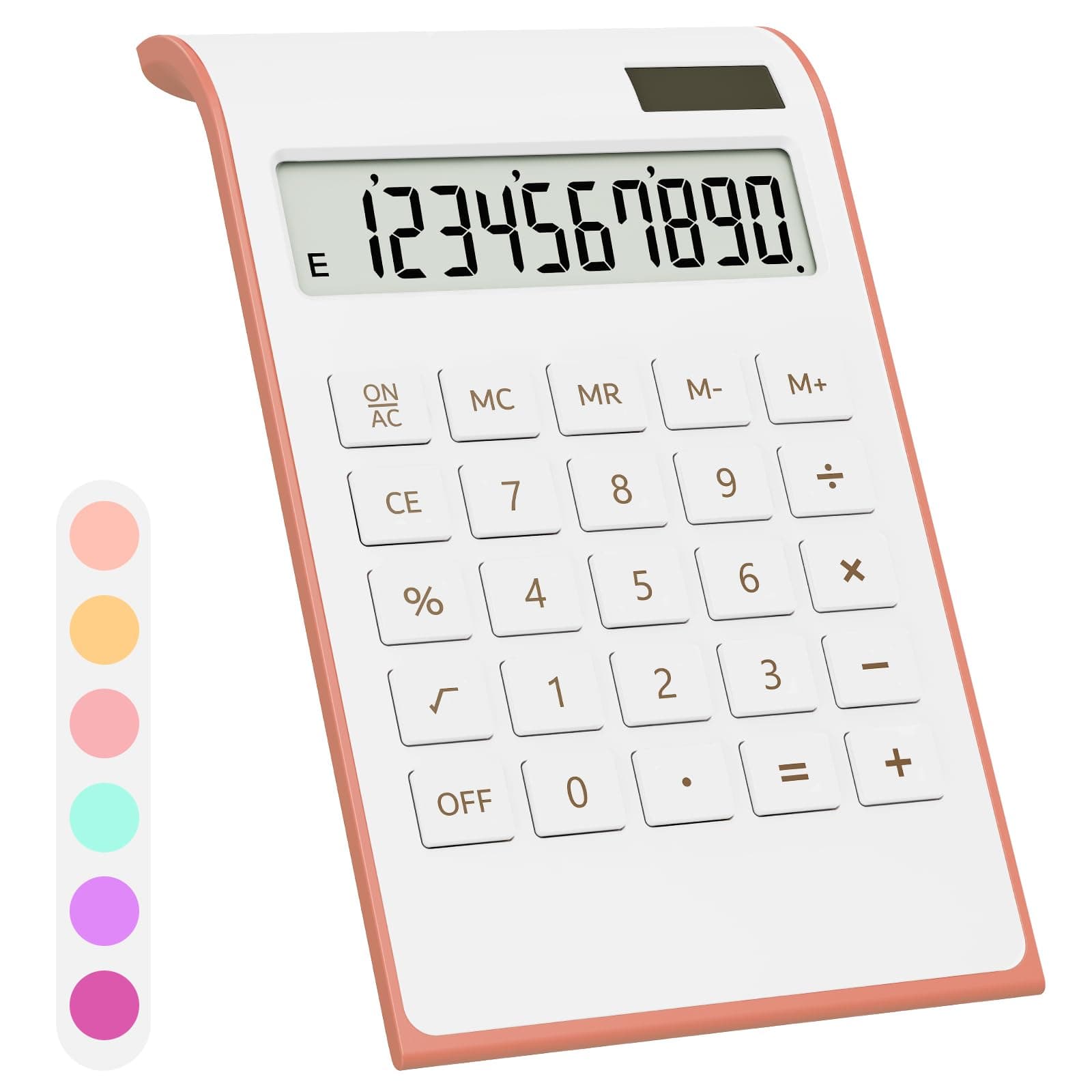 Rose Gold Calculator, UPIHO Rose Gold Pink Office Supplies and Accessories, 10 Digits Solar Battery Basic Desktop Calculator with Large LCD Display, Gifts for Coworkers