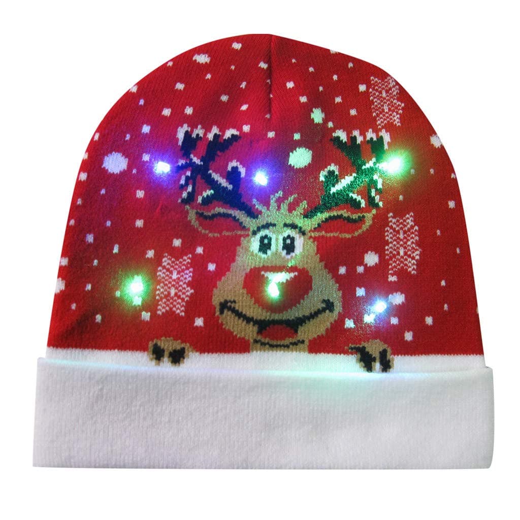 Chirpa Chirstmas Decorations, Colorful Merry Christmas LED Light-up Knit Hat Beanie Hairball Warm Cap Gifts