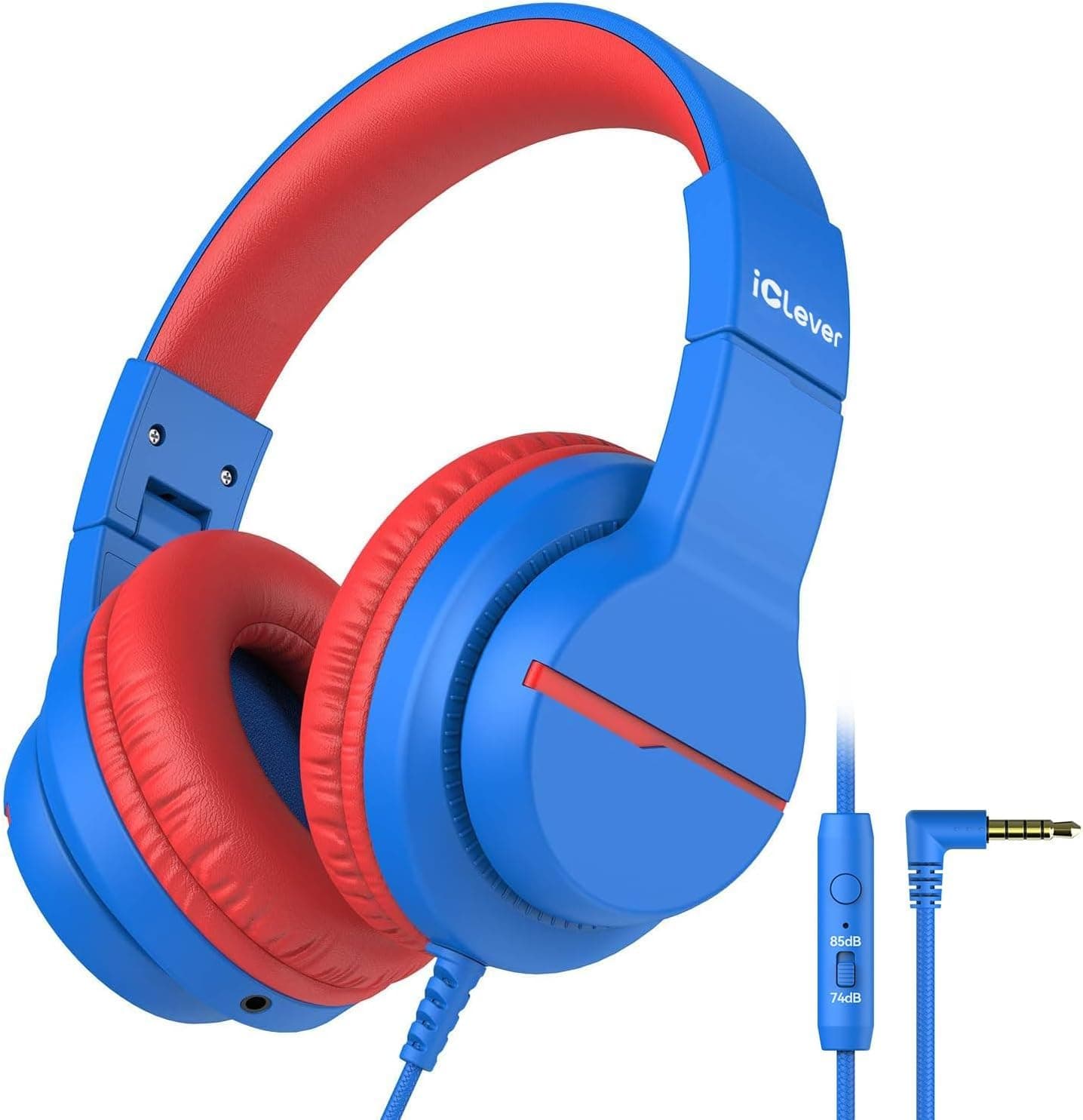 Kids Headphones with Microphone for School, Volume Limiter 74/85dBA, Over-Ear Boys Headphones for Kids with Shareport, Wired Headphones for iPad/Fire Tablet, Blue