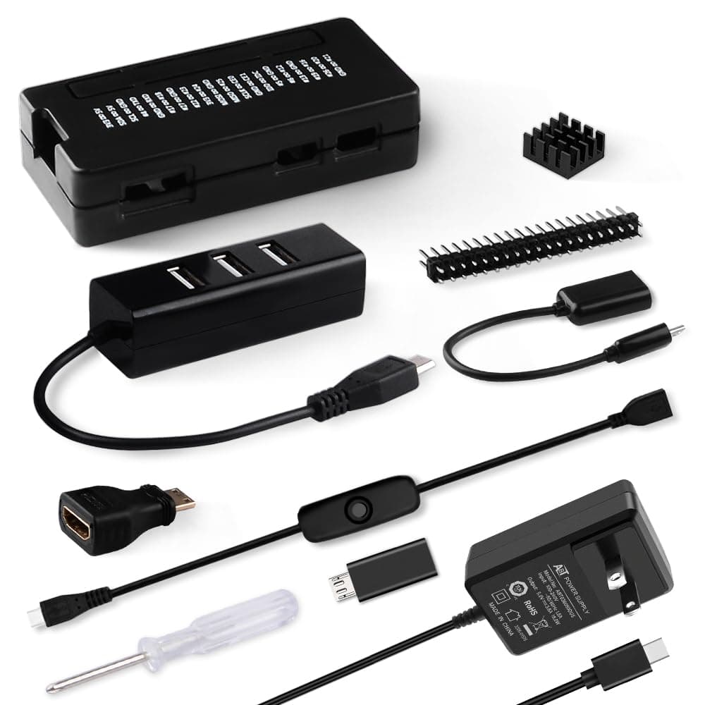 Raspberry Pi Zero 2 W Case Kit with Raspberry Pi Zero 2 W Case, Power Supply, Heatsink, 20Pin GPIO Header, OTG Hub, ON/Off Switch Cable for Pi Zero 2 W/Pi Zero W/Pi Zero