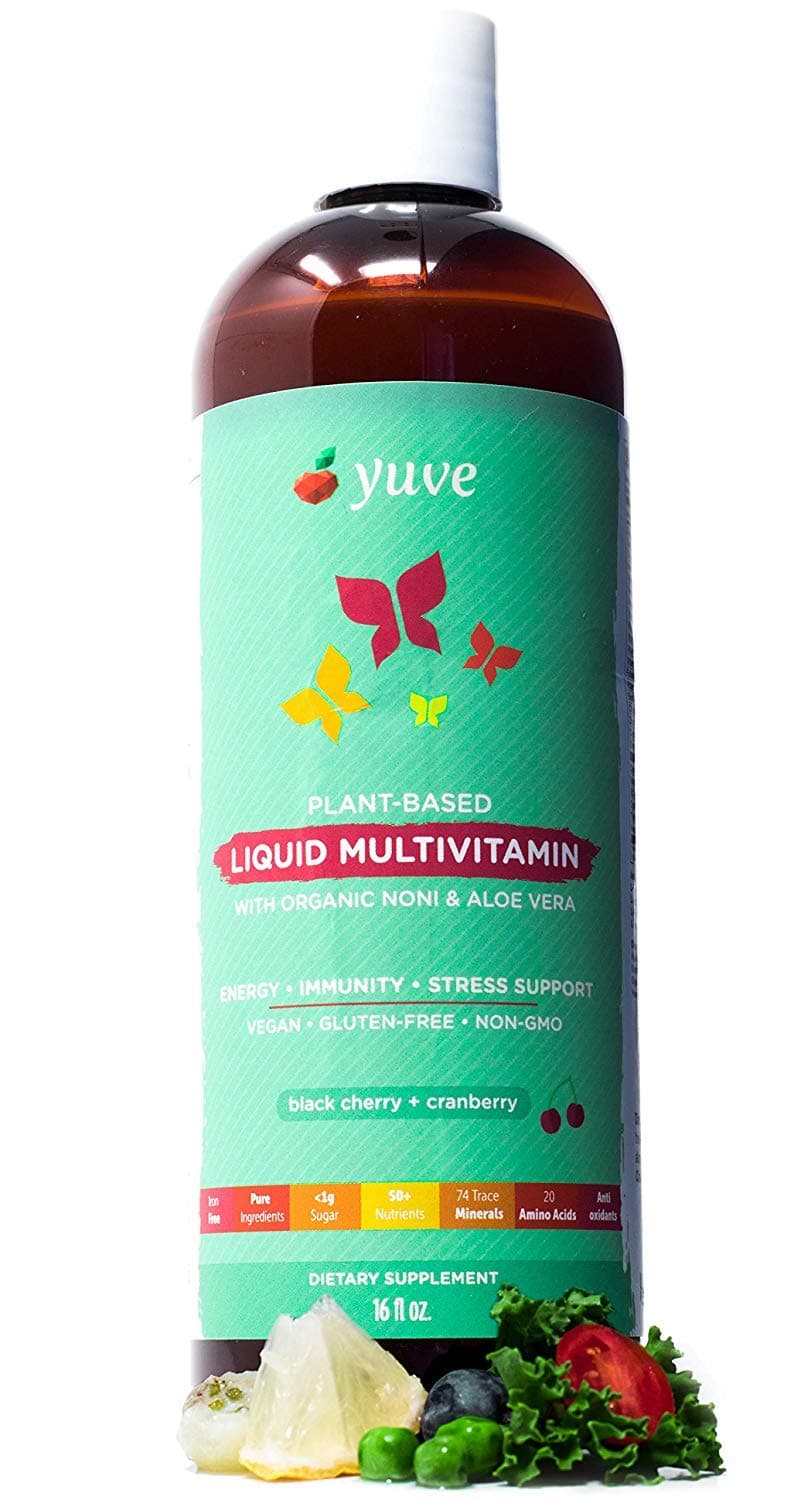 Yuve Vegan Liquid Daily Multivitamin - Vitamins A B C D3 E, Zinc, Biotin, Opti MSM, Minerals & Amino Acids Complex (BCAA) - Natural, Non-GMO, Paleo, Sugar & Gluten Free - Cherry & Cranberry - 16oz