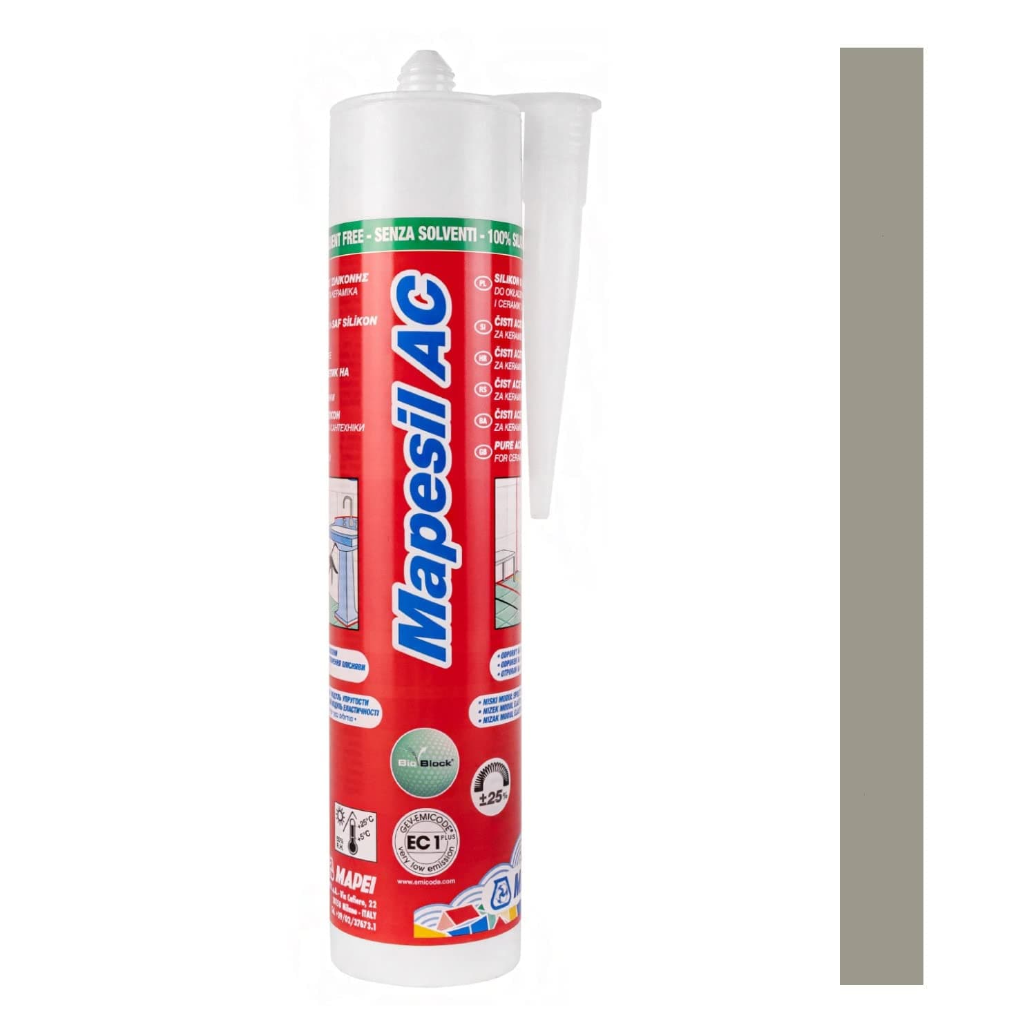 Mapesil AC Mould Resistant Silicone Sealant River Grey 115 (River Grey)