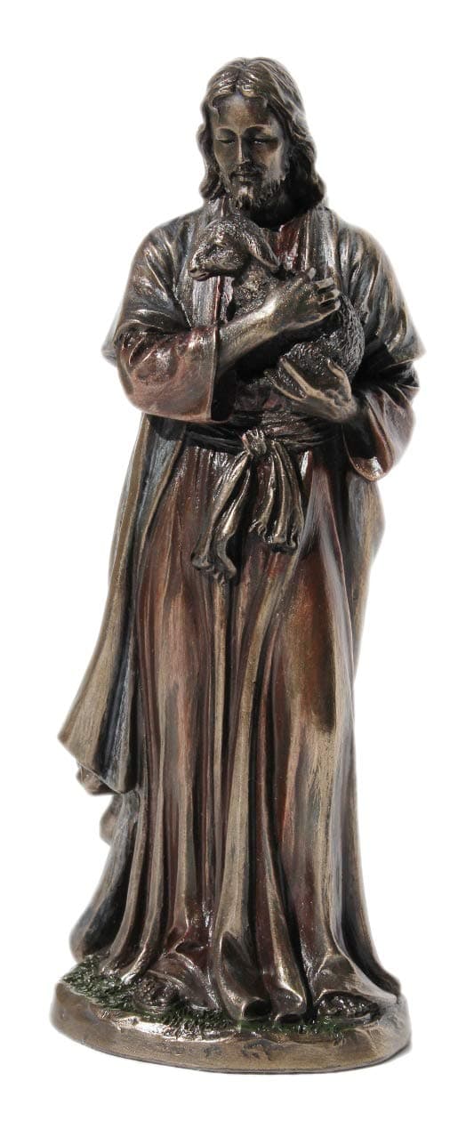 US 6.25 Inch Jes Holding A Lamb Cold Cast Bronze Figurine Statue