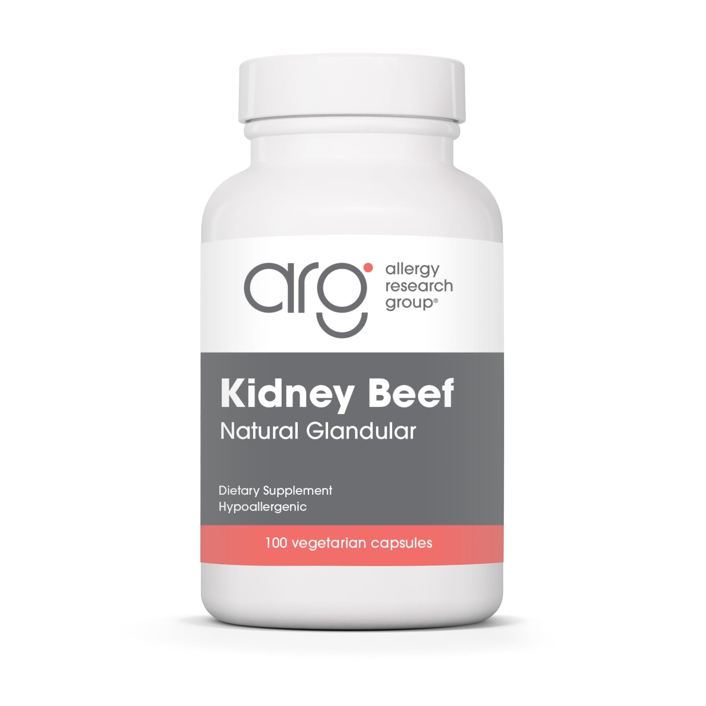 Allergy Research Group Kidney Beef Supplement - Natural Glandular, Freeze-Dried, Bovine, Lyophilized, Beef Organ, Vegetarian Capsules - 100 Count