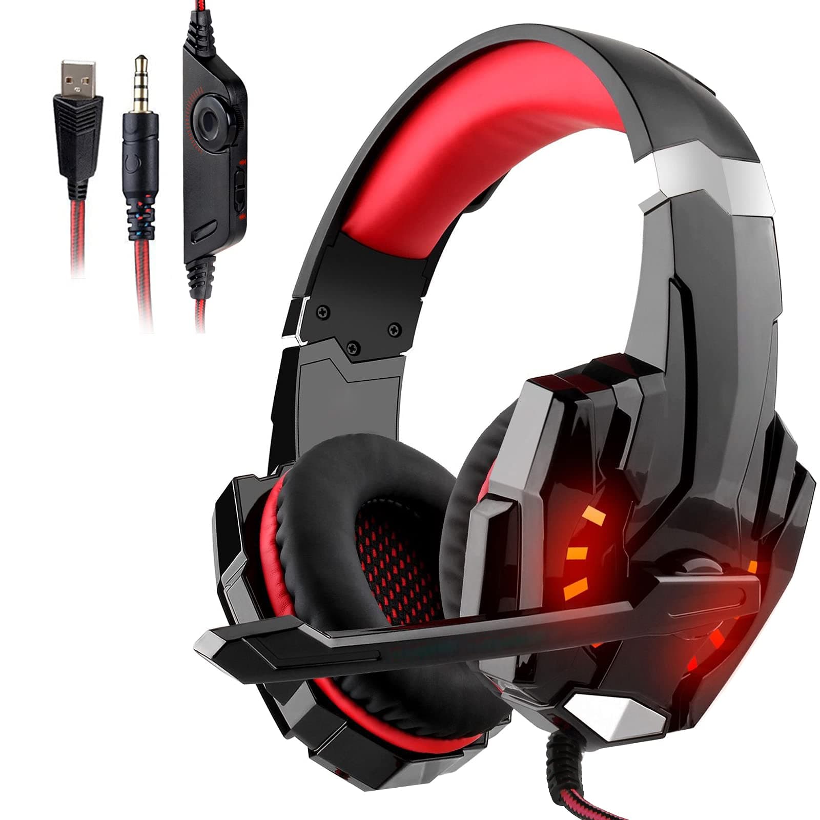 Galopargaming headset, gamer headset with microphone, Basse Stereo audio, LED atmosphere light 3.5-mm jack compatible with PS4 / Xbox One/PC/Laptop/Nintendo Switch and smartphones â Red