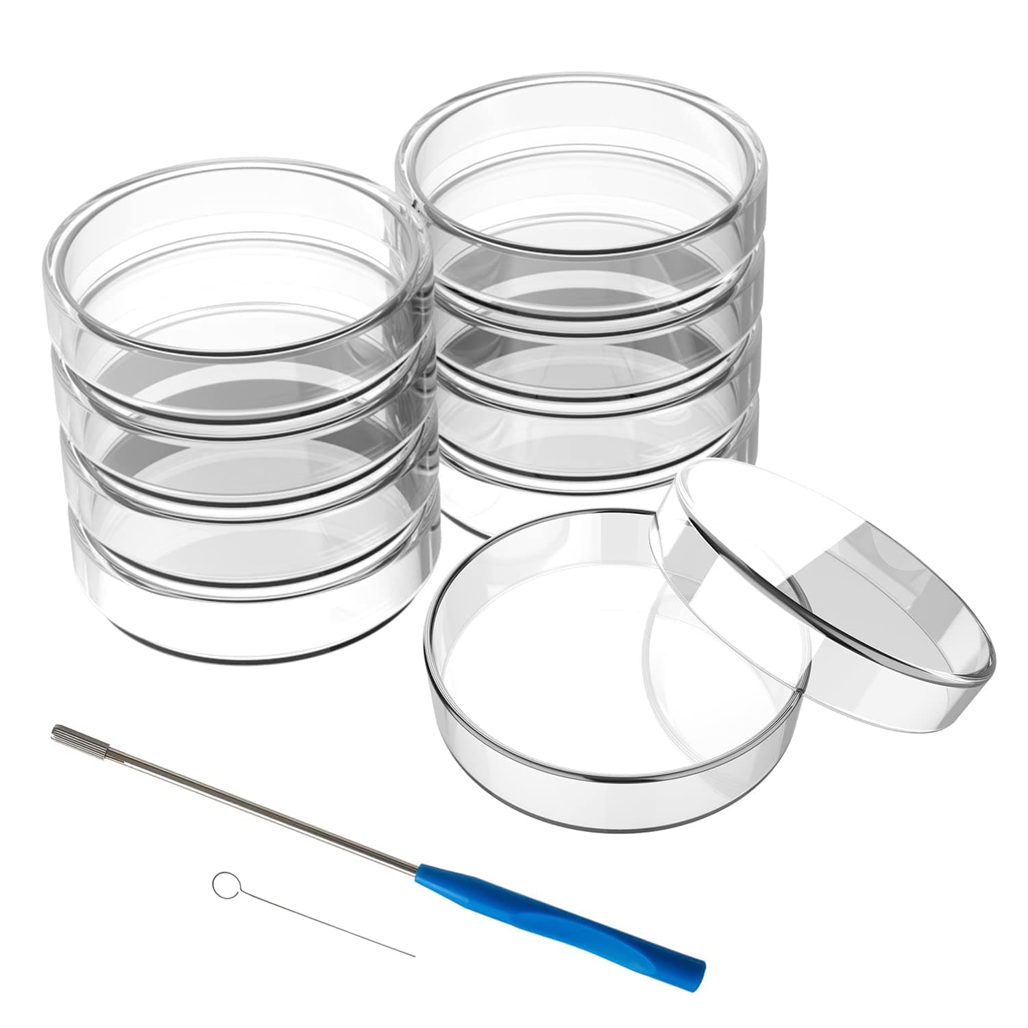 90mm Glass Petri Dishes with Lids, 10 Pcs Autoclavable Lab Petri Plates with A Inoculation Loop, Reusable Glass Culture Dishes for Agar Plates, Mushroom Cultivation and Science Project