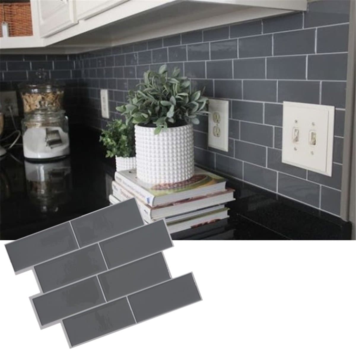 Queenbox® 1PC 11.5" X 8.3" Grey Brick Subway Tile Peel and stick Self Adhesive Wall decal Sticker DIY Kitchen Bathroom Home Decor Vinyl 3D
