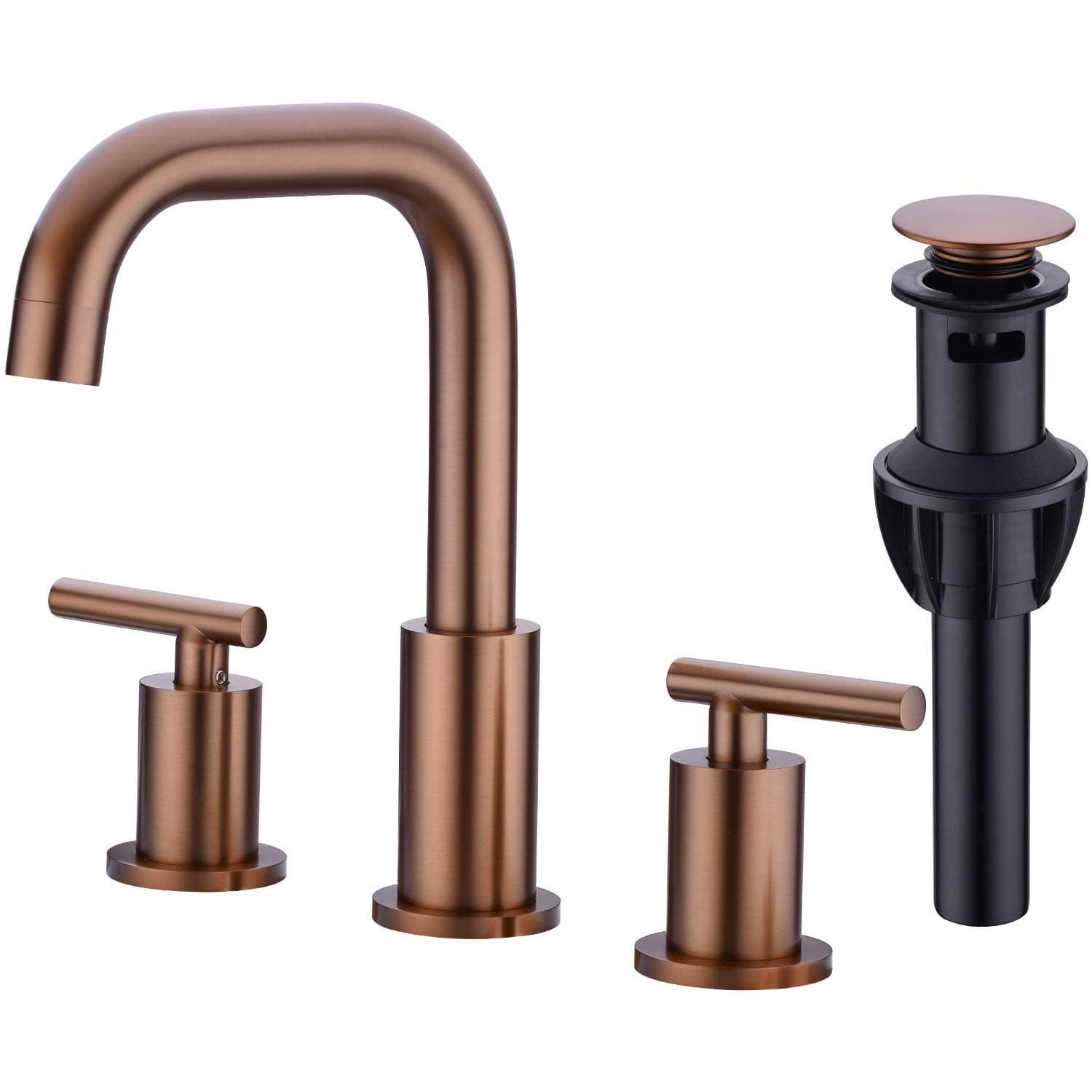 Brushed Rose Gold Bathroom Faucet with Pop Up Drain and cUPC Water Supply Lines Assembly, Brass 2 Handle 8 Inches 3 Hole Widespread Vanity Sink Tap