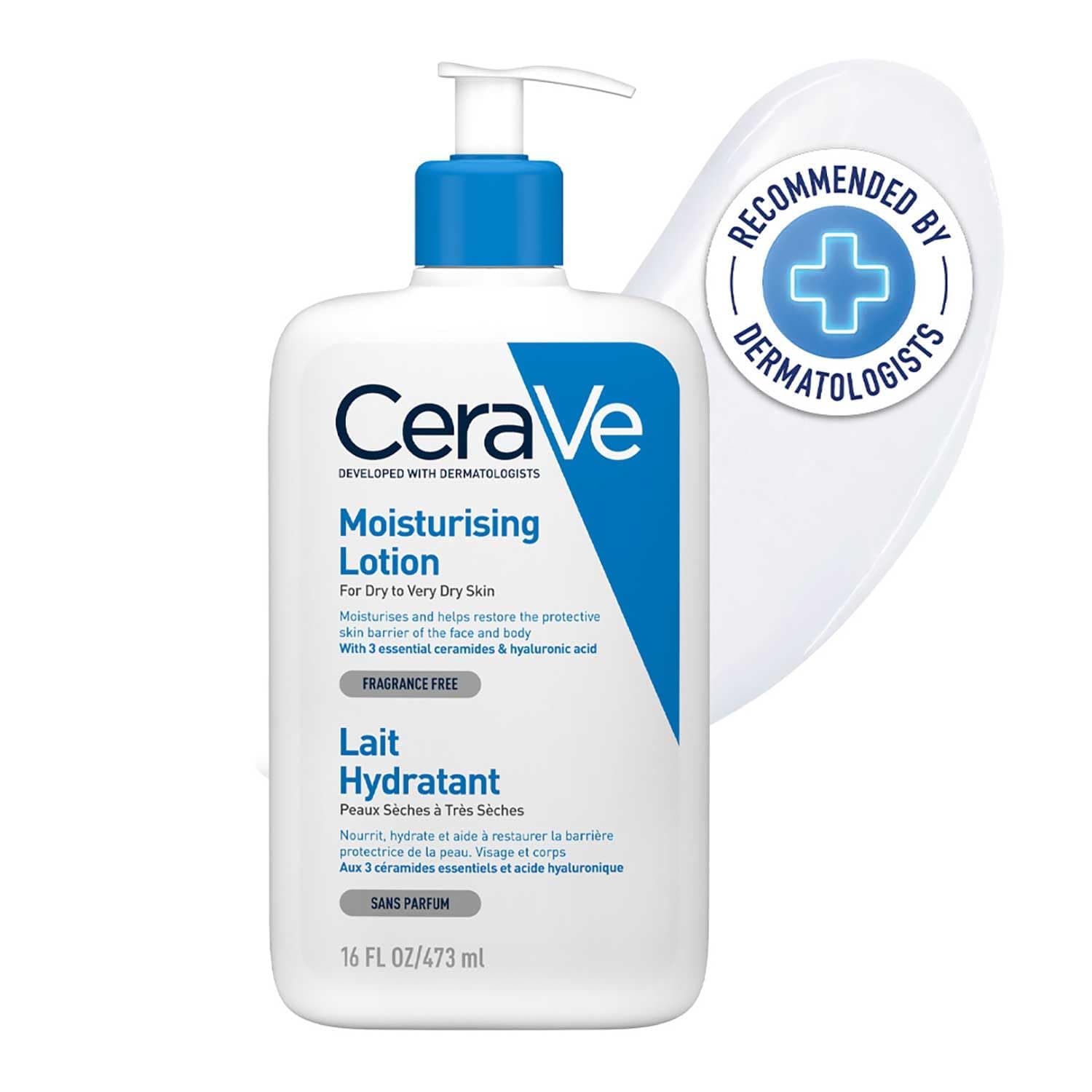 Moisturising Lotion, for normal to very dry skin, Enriched with 3 Essential Ceramides, Hyaluronic Acid and MVe technology, CeraVe face moisturiser, Daily Hydrating Moisturiser, 473ml