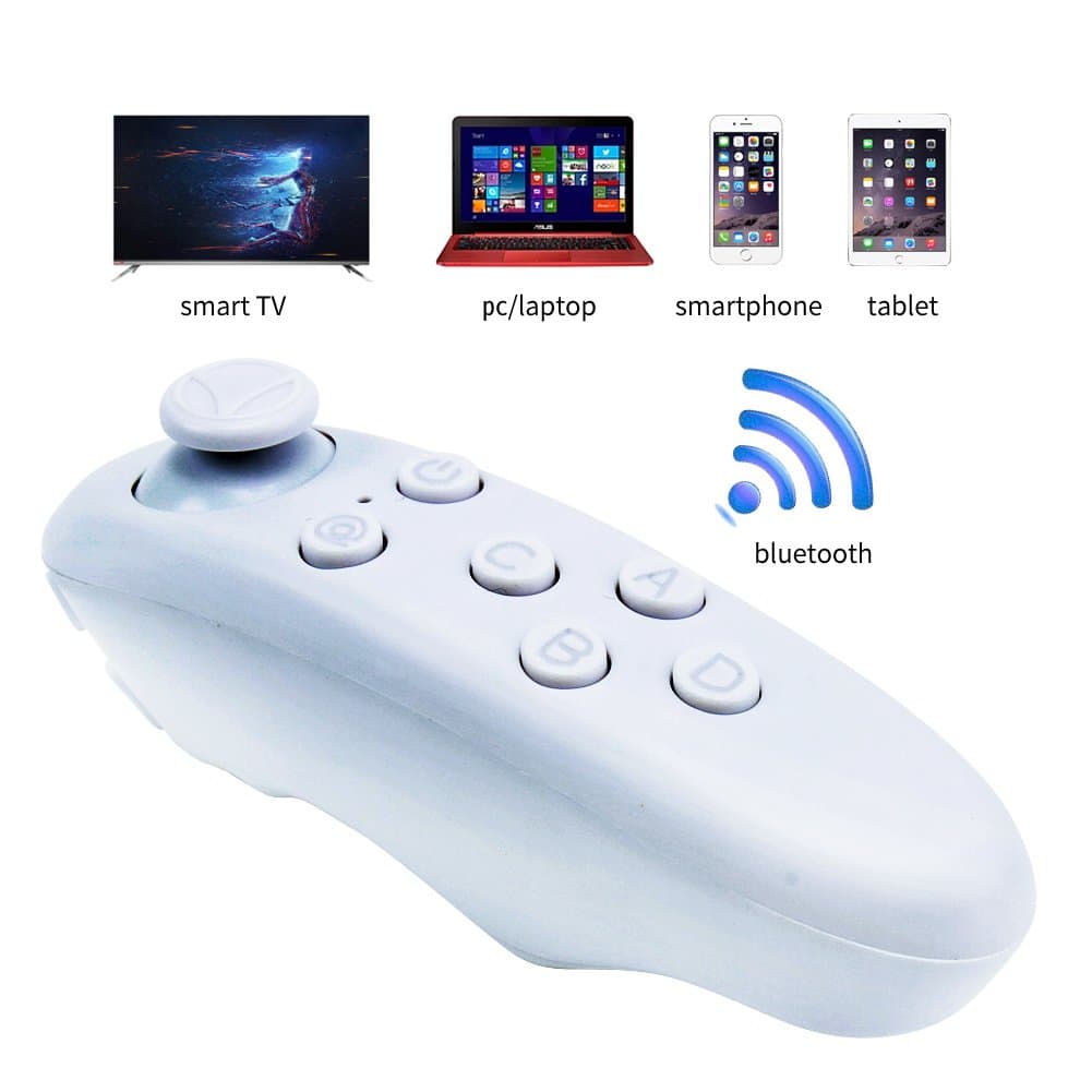 LONSUN Universal Portable Wireless Bluetooth Remote Controller Gamepad for 3D VR Glasses Virtual Reality Headset PC Smartphones Compatible with Android System (White)