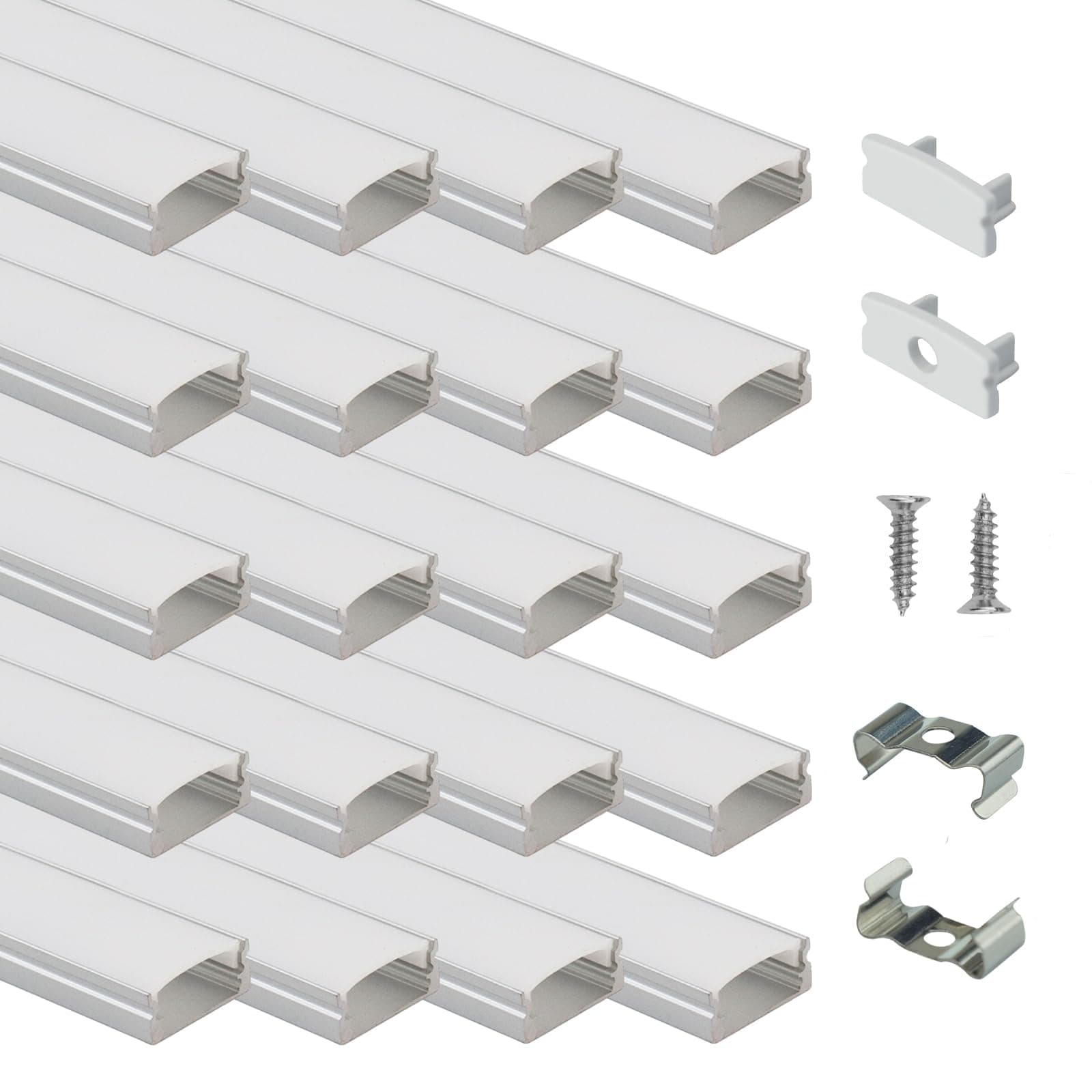 Muzata 20Pack 6.6FT/2M LED Channel Aluminum U Shape Silver LED Strip Diffuser Channel with Milky White Cover Easy Installation U1SW WW 2M