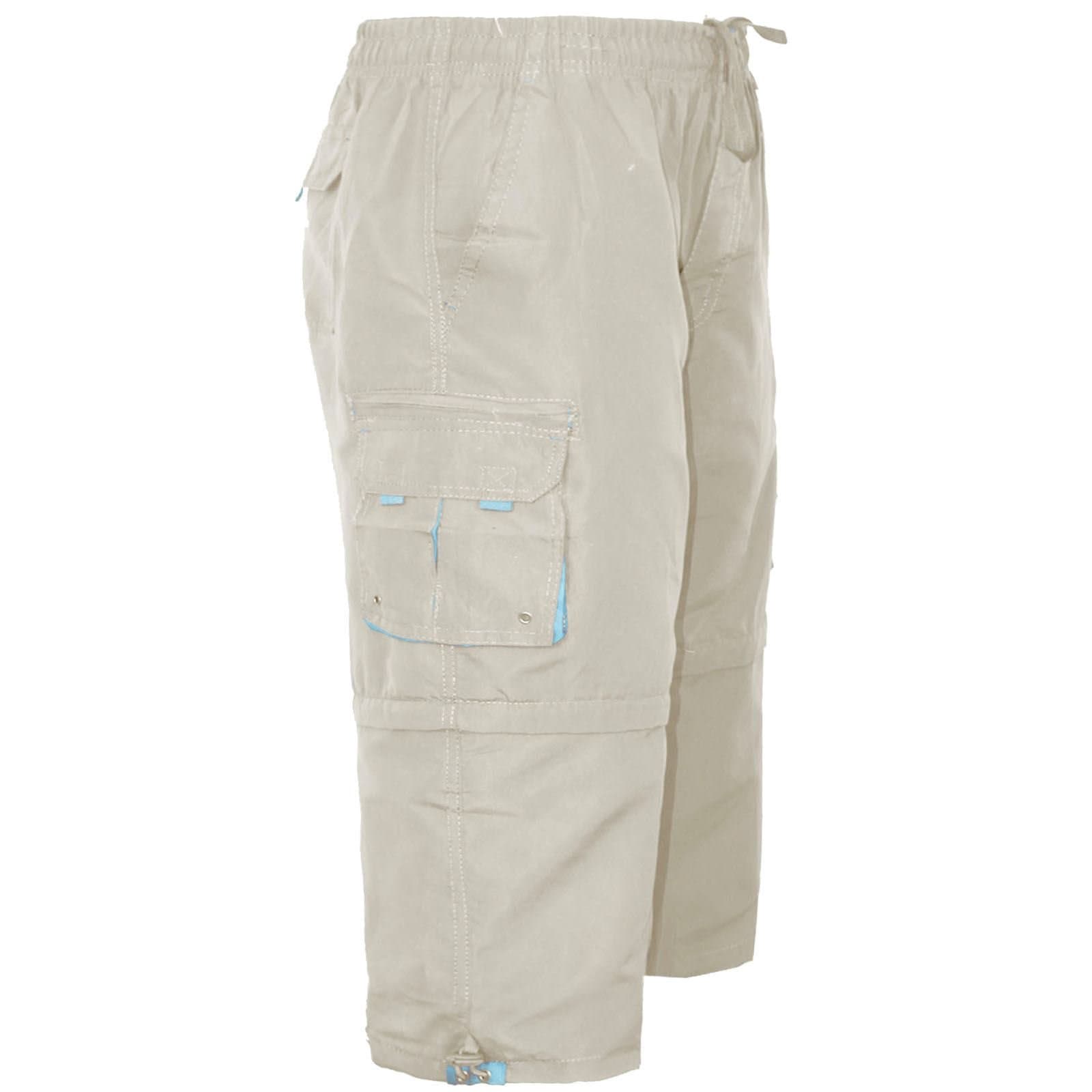 Mens 3/4 Length Shorts 2 in 1 Cargo Combat Zip Off Casual Jogging Trousers Summer Wear Half Pants