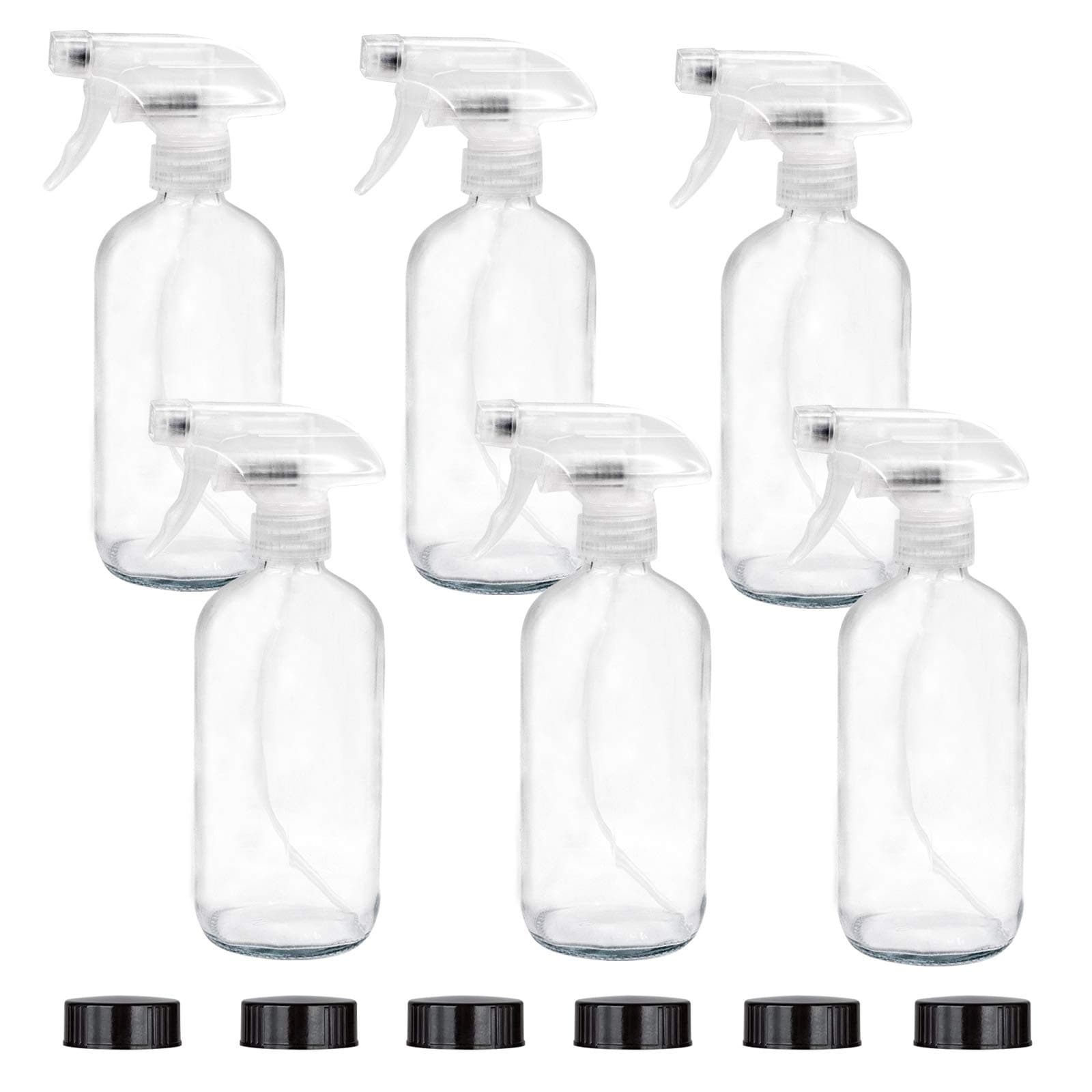 6 Pack of 16 oz Glass Spray Bottles – Refillable Containers with Adjustable Sprayer for Essential Oils, Plants, Cleaning Products, Cooking
