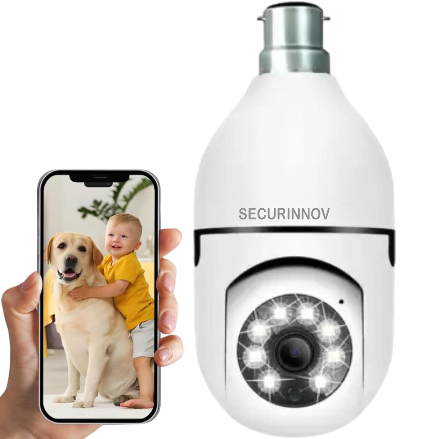 securinnov WiFi HD Robo Bulb CCTV Camera Motion Detection Alert, Two Way Easy Communication, for Indoor, Full HD 1080p, PTZ Control (Light Bulb)