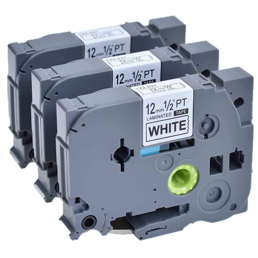 yenlok 3 Roll Compatible with TZe-231 TZ-231 12mm x 8m + 1m Black on White Laminated Labelling Tape Cassette Brother P-Touch