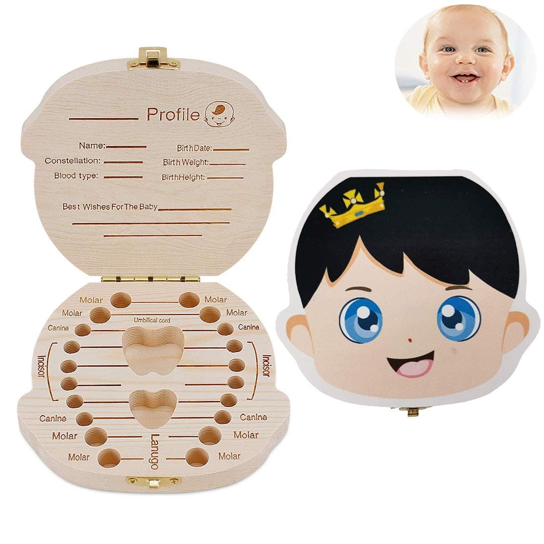 Wooden Baby Tooth Box Child Placenta Umbilical Cord Preservation Box Child Personality Memorial Keepsake Box(Black)