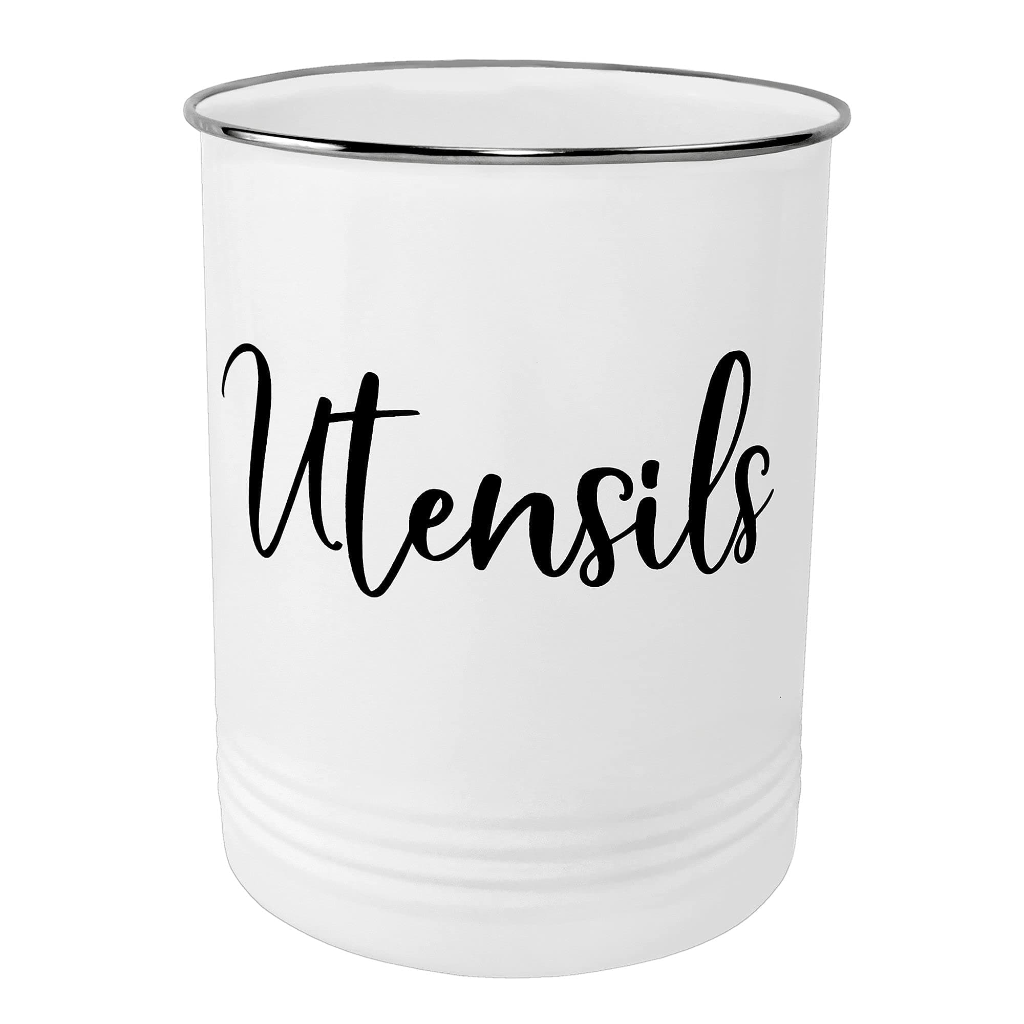 Home Acre Designs Kitchen Utensil Holder for Countertop, Vintage Farmhouse Caddy for Utensils, White