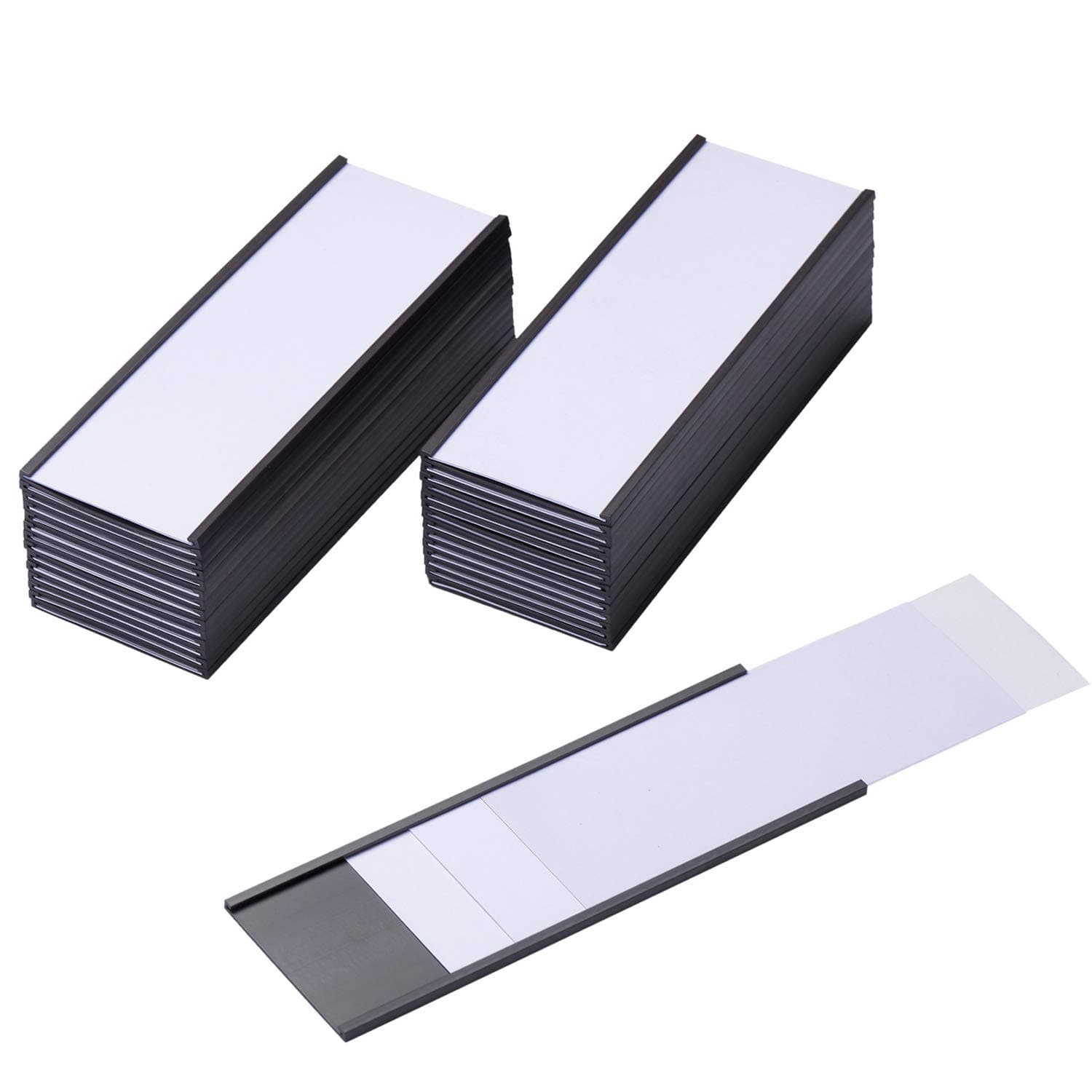 Eeoyu Magnetic Label Holders with Magnets Magnetic Data Card Holders with Clear Plastic Protectors for Metal Shelf, Whiteboard, Set of 50 (2 x 5.5 Inch)