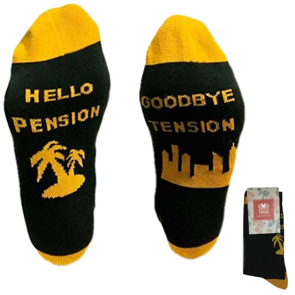 Funny Socks for Retirement Gift - Goodbye Tension Hello Pension - Unisex One Size Fits All, If You Can Read This Socks Black and Gold