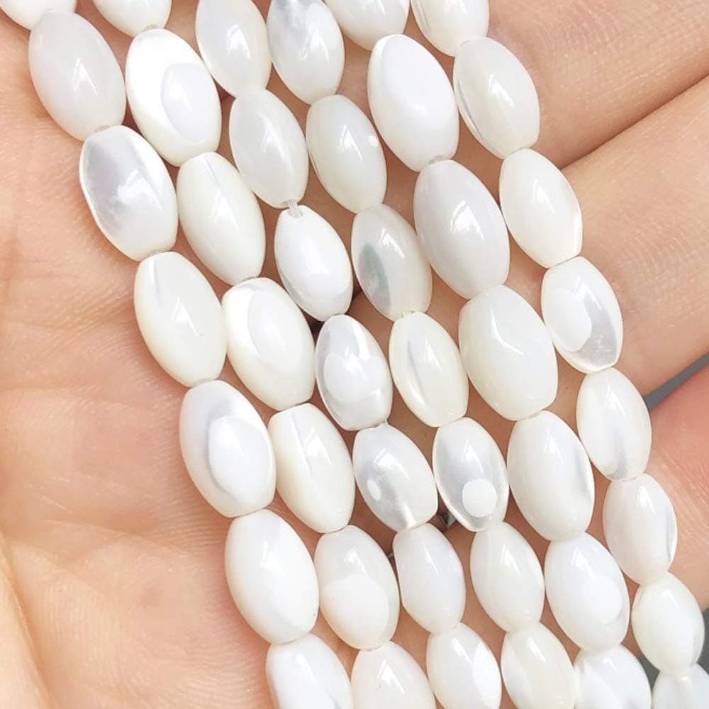 Rice White Mother of Pearl Shell Beads Loose Gemstone Beads for Jewelry Making Strand 15 Inch(5x8mm)