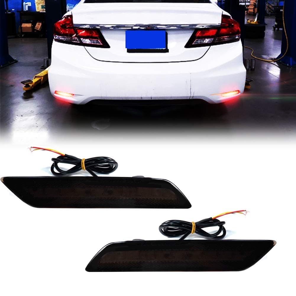 ADIIL Smoked Lens 60-SMD LED Bumper Reflector Brake Tail Turn Signal Lights Compatible with 2013-2015 Honda Civic Sedan