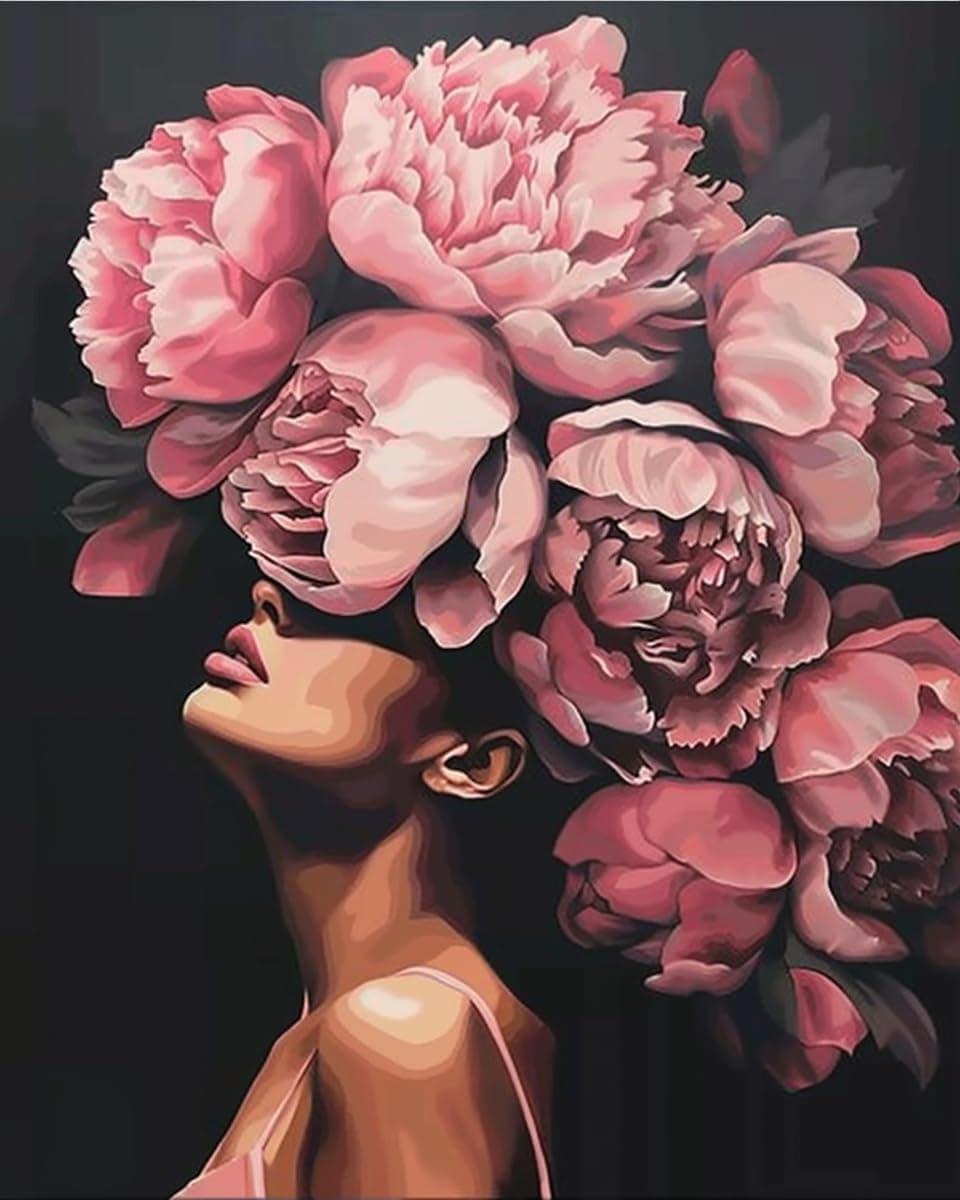 Tucocoo Fashion Head Painting by Numbers Pink Flower Abstract Drawing Nordic Wall Decoration Oil Paint by Numbers Beautiful Woman Head Flower Paint by Numbers for Adults Without Frame-16''Wx20ââH