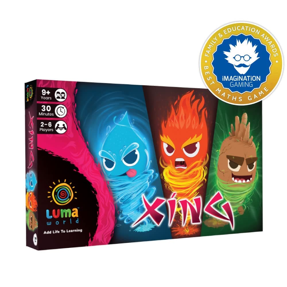 LUMA WORLD ADD LIFE TO LEARNING Educational Board Game Xing For 9 Years To Learn Factors,Multiplication,Mental Maths&Problem Solving,Elements Theme With Action Spinners&Tokens,2 To 4 Players