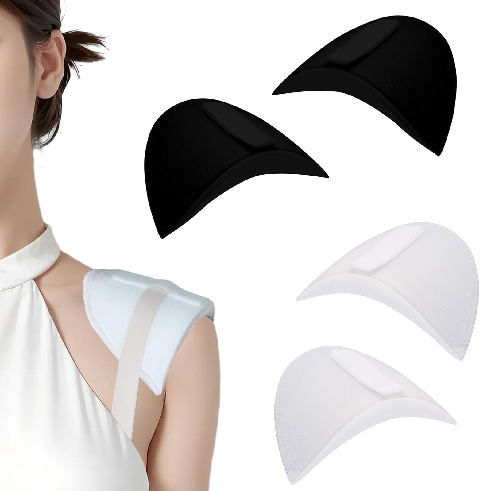 Cuyacili® 2 Pairs Set-in Shoulder Pads Breathable Thick Sponge Pad Enhancer Thickness 2cm Sewing Supplies for Women Men Sloping Shoulder High Low Shoulder Suit T-Shirt Clothes(Black+White)