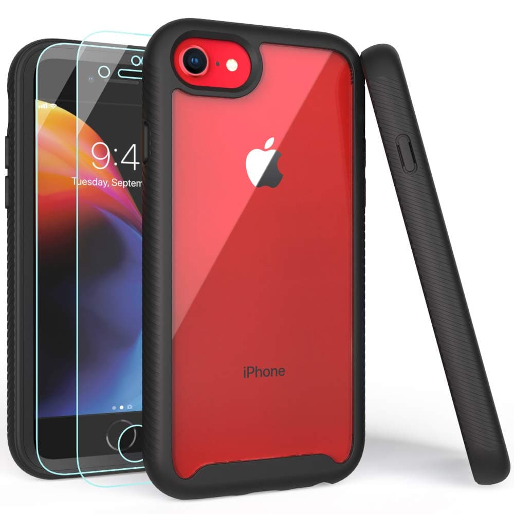 LUCKYCAT iPhone SE 2022 Case,iPhone SE 2020 Case, iPhone 8 Case, iPhone 7 Case, Shockproof Clear Multicolor Series Bumper Cover for 4.7 Inch iPhone 6/6s/7/8/SE - Black