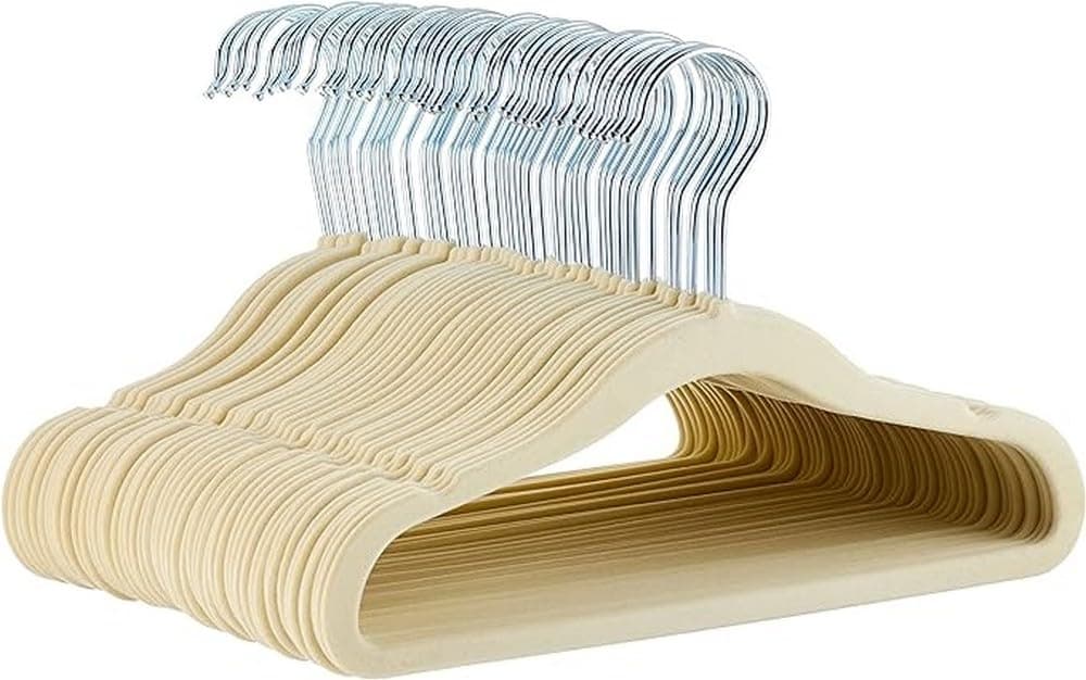 amazon basics Kids Velvet Hangers - 50-Pack, Beige