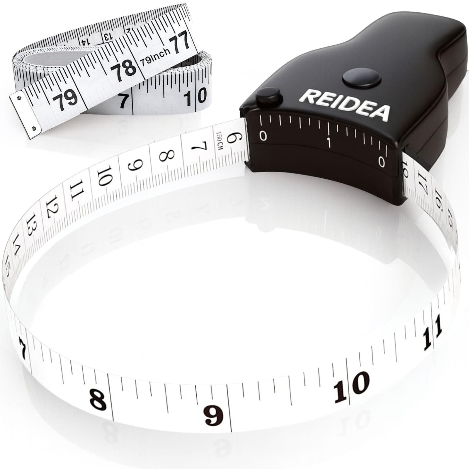 REIDEA Body Measuring Tape 60in (150cm), Ergnomic (Lock Pin/Push-Button Retract), Incl. Bonus Kit (1x 79in Clothing Measure Tape, 1 x 60in Mini Retractable Tape Measure), Black