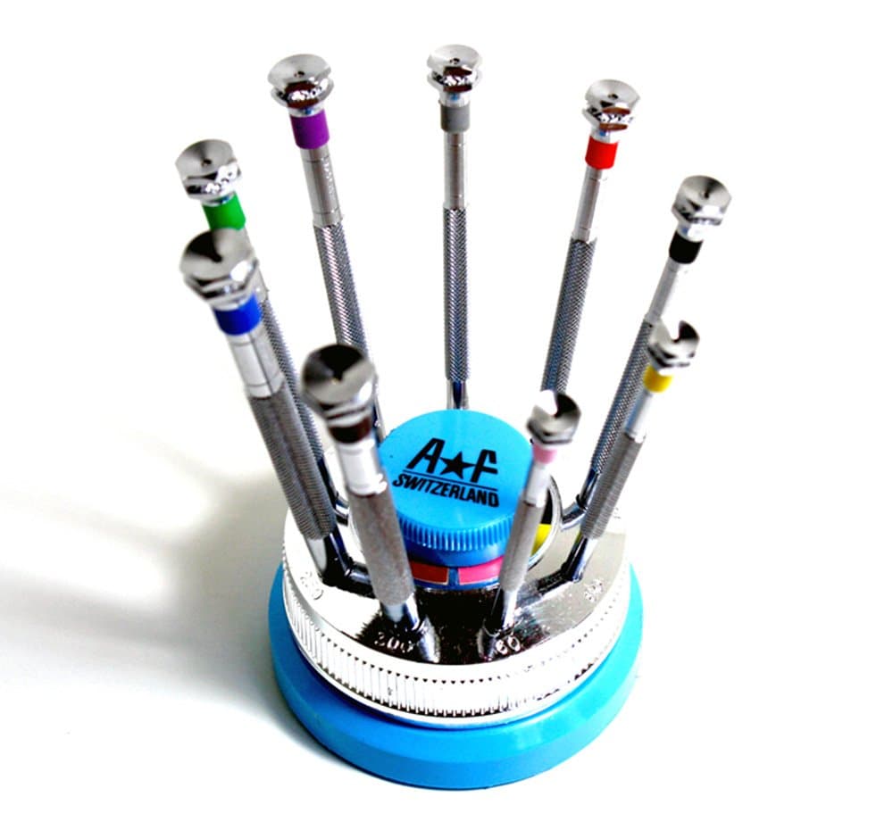 Rotating 9 Piece Set of Swiss Made Watchmaker Precision Screwdriver Set