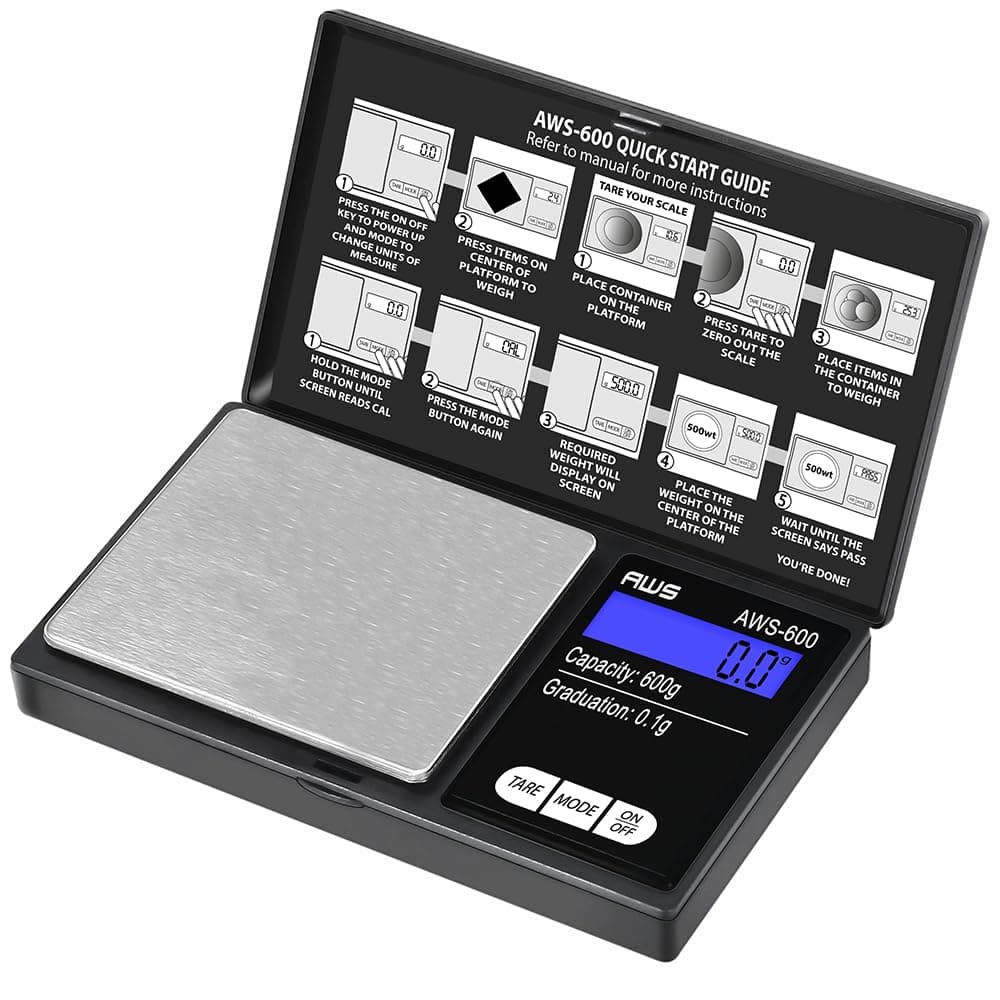 Digital Pocket Scale 600g x 0.1g with LCD Display Gram, Ounce, Carat, Grain for Coins, Jewellery, Gemstones, Metals, Kitchen, Food & Medicines – Black