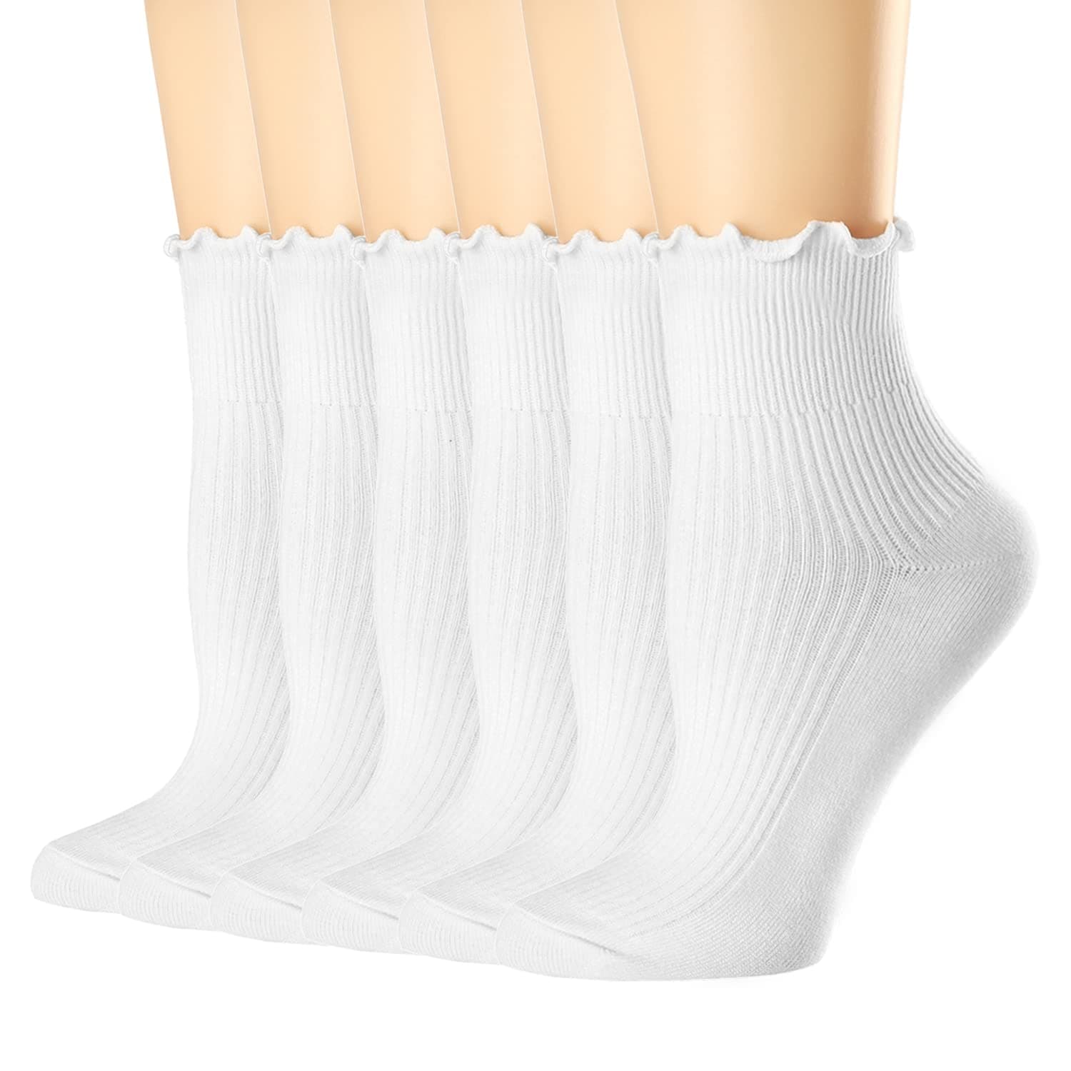 Womens Socks, Ruffle Turn-Cuff Casual Ankle Socks Breathable Cool Knit Cotton Lettuce Crew Frilly Sock 6 Pack