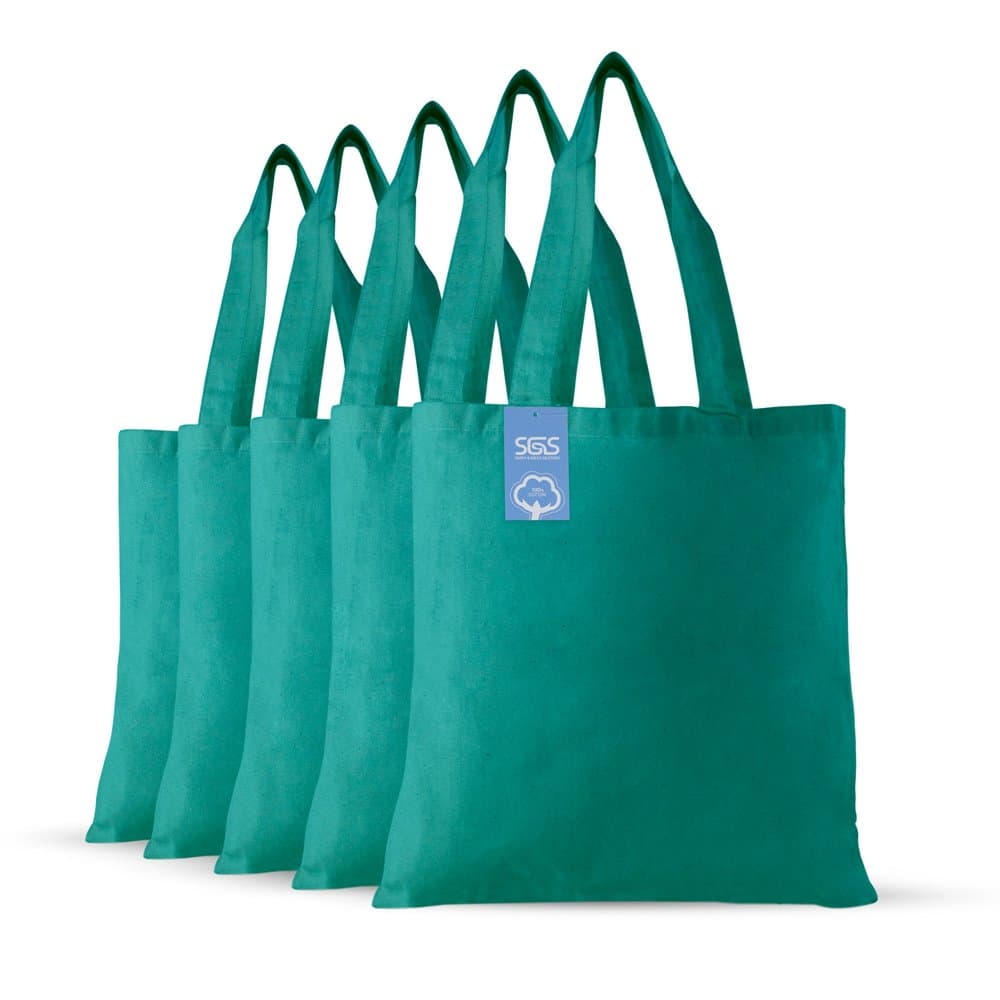 Simply Green Solutions Reusable Cotton Cloth Grocery Craft Bag, 15 x 16 Reusable Tote with Handle, Pack of 5, Kelly Green
