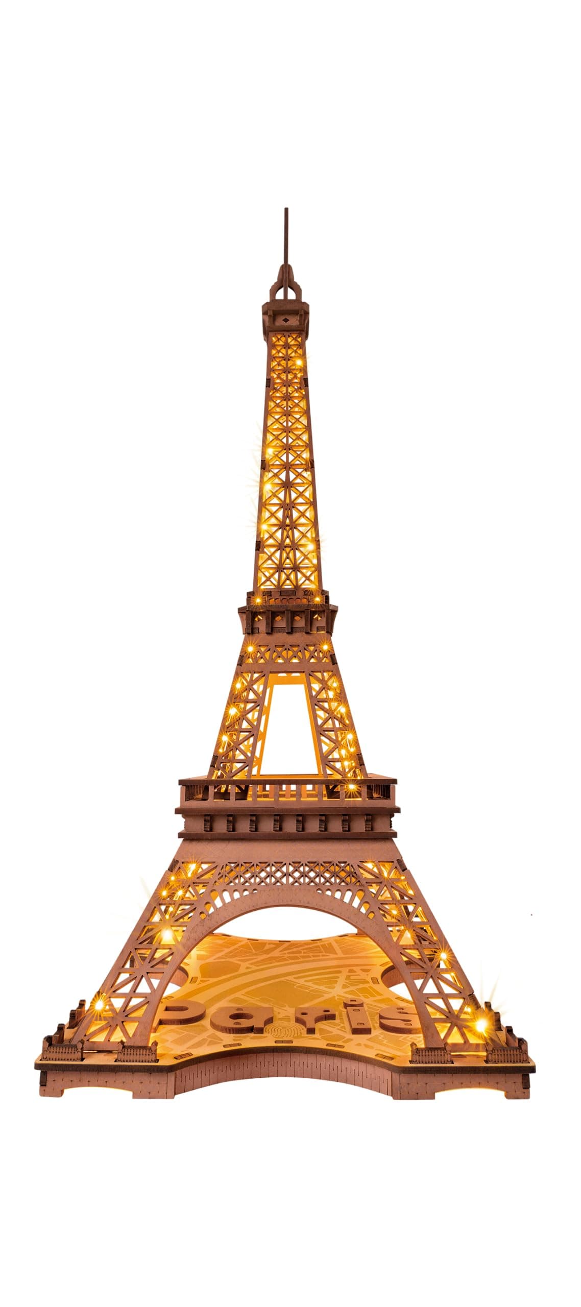 RoWood Eiffel Tower,3D Puzzle Model Kits for Adults,DIY 3D Wooden Puzzles for Adults,Builing Set with LED,Home Decoration Festival Gift Idea, TGL01, Rust
