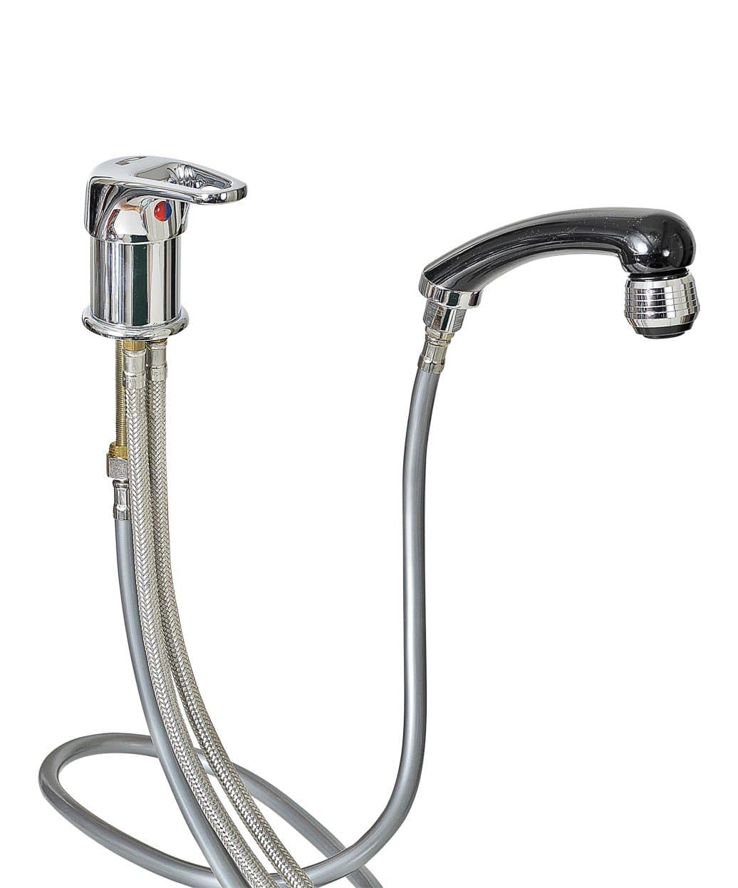 Pibbs Italian Shampoo Fixture Set – Chrome Hot/Cold Faucet, Adjustable Sprayer, Grey Hose, Durable Metal Construction, Universal Fit for Salon Shampoo Bowls, PIB-565