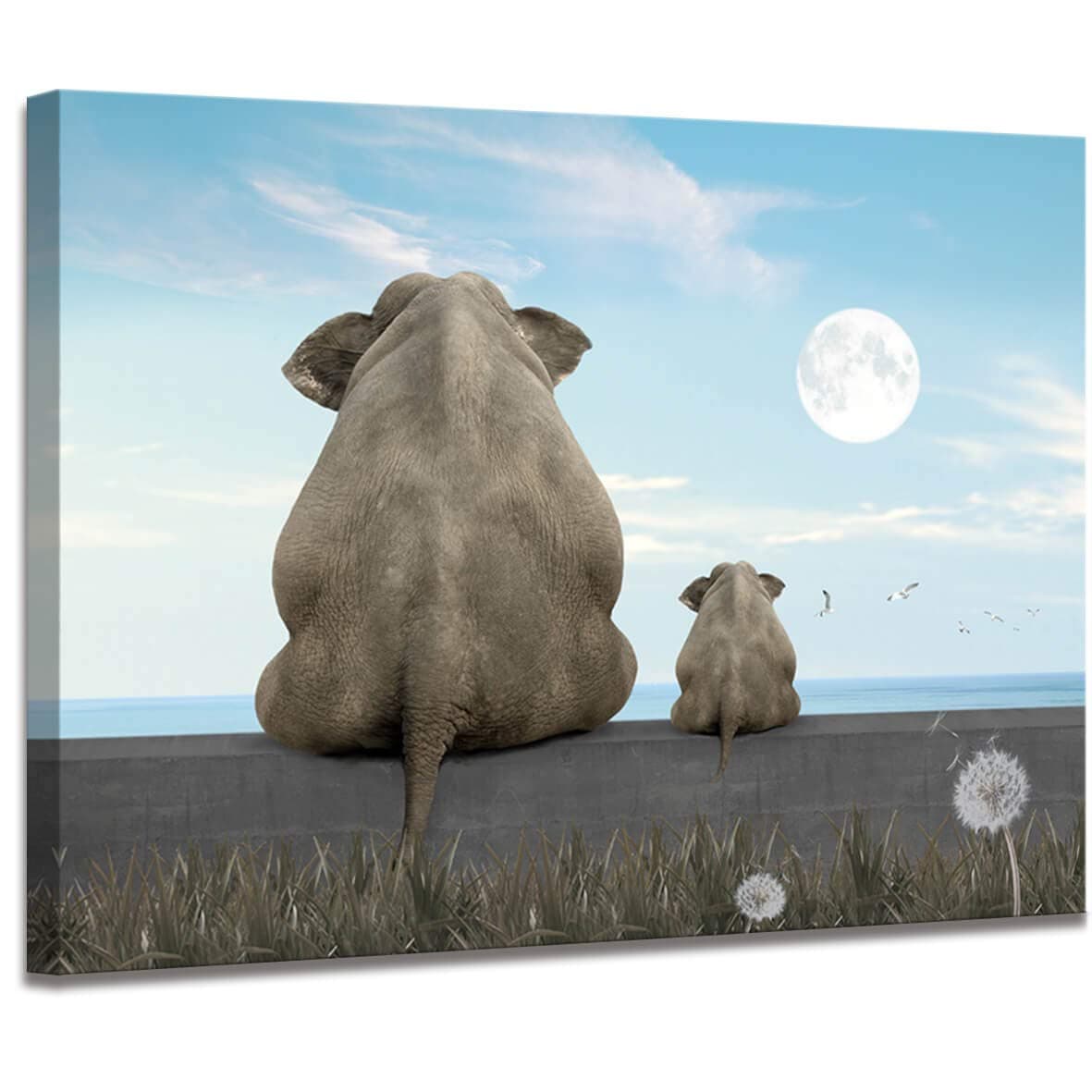 Canvas wall art Animal elephant Elephant wall art Dandelion Wall art elephant Watching moon African art wall decoration Elephant picture Canvas picture print canvas elastic artwork ready to hang